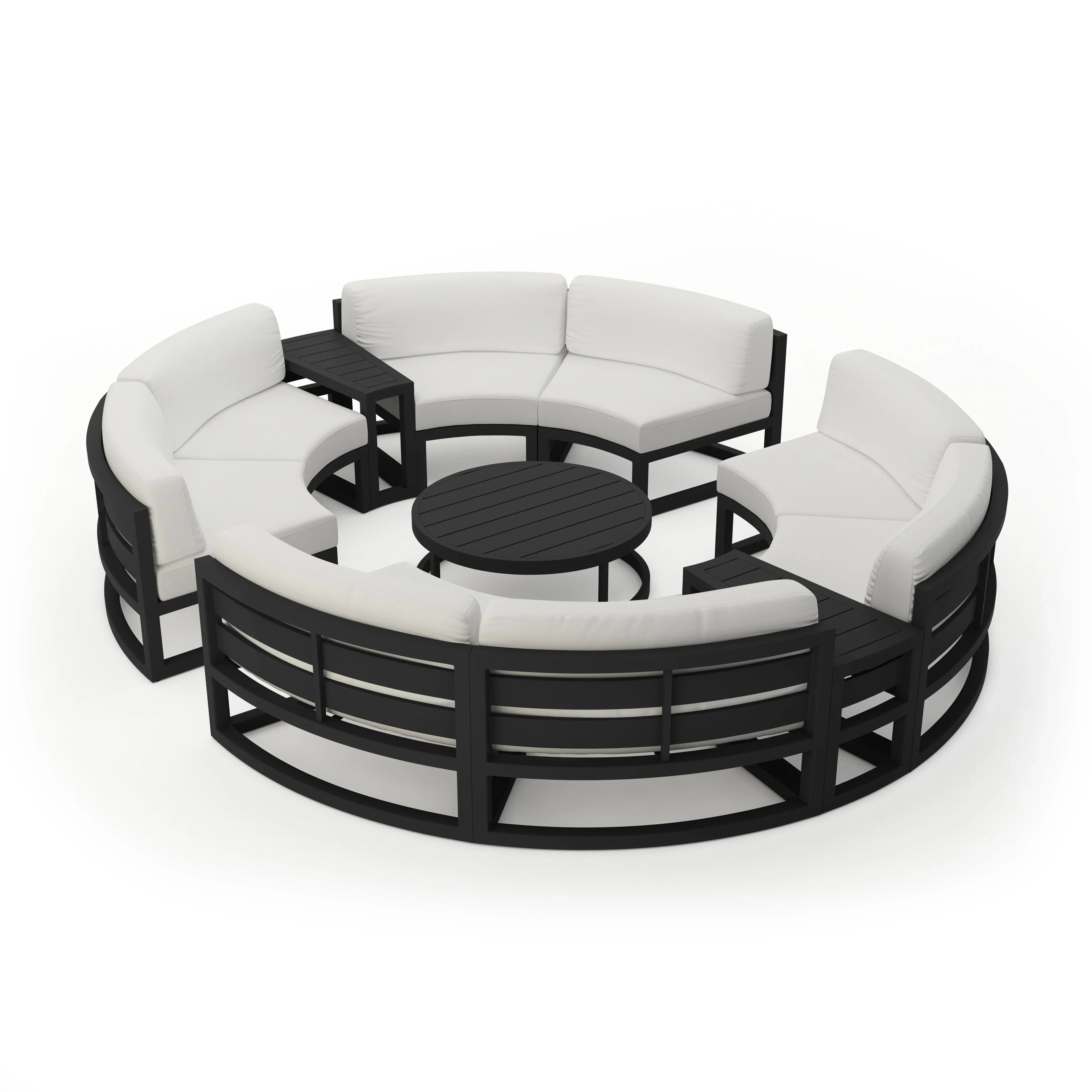 Avion 7 Piece Aluminum Curve Sectional Set#Finish_Black#Fabric_Canvas Natural