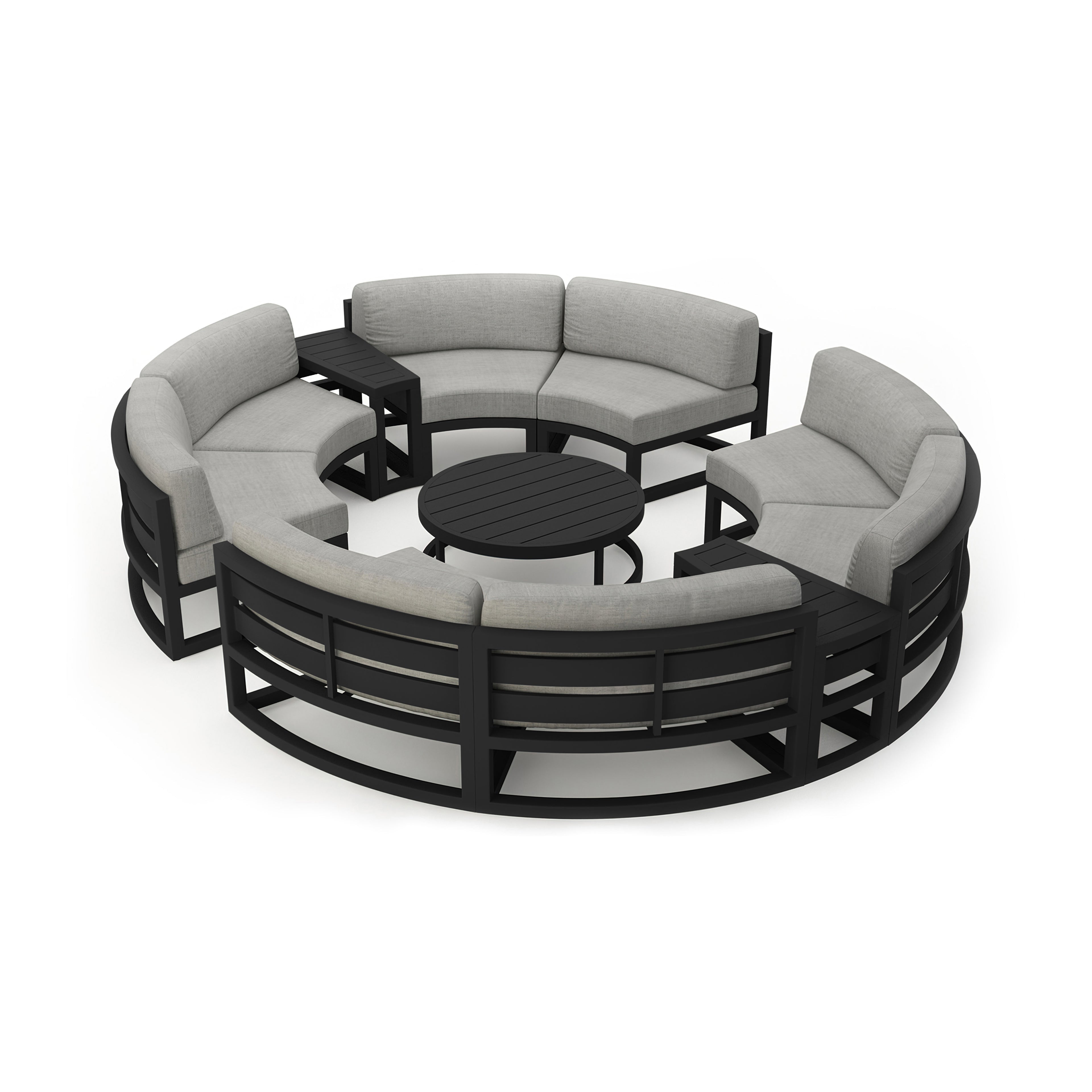Avion 7 Piece Aluminum Curve Sectional Set#Finish_Black#Fabric_Cast Silver