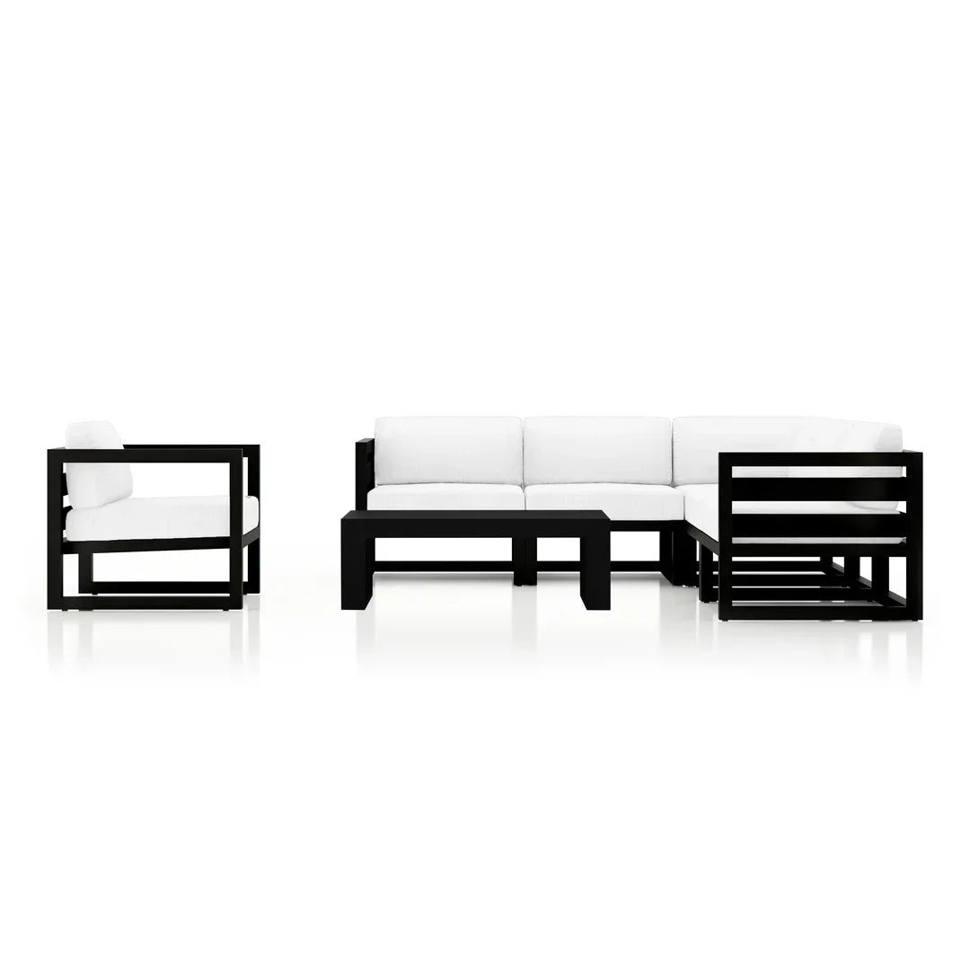 Avion 7 Piece Aluminum Sectional Set#Finish_Black#Fabric_Canvas Natural