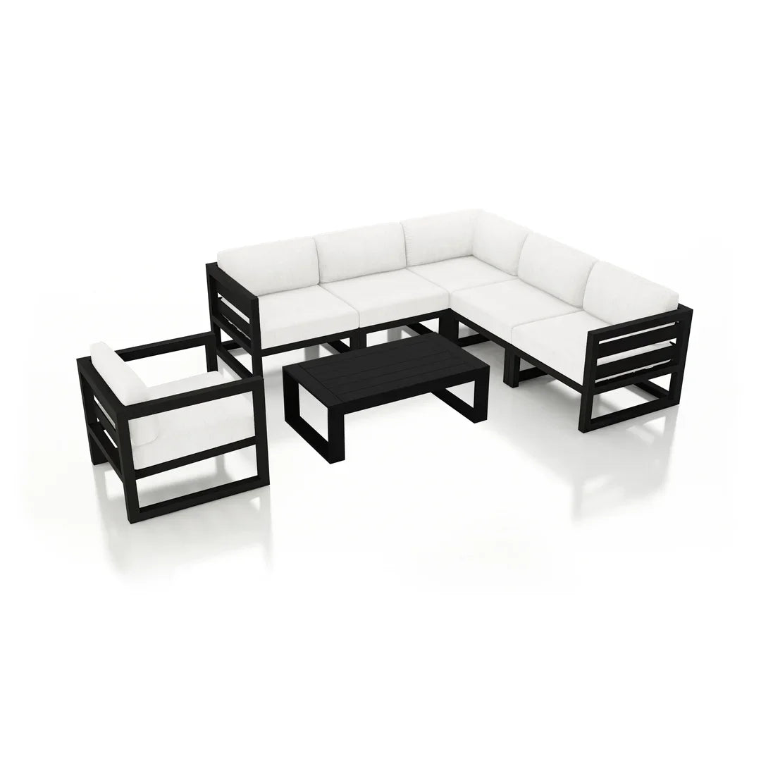 Avion 7 Piece Aluminum Sectional Set#Finish_Black#Fabric_Canvas Natural