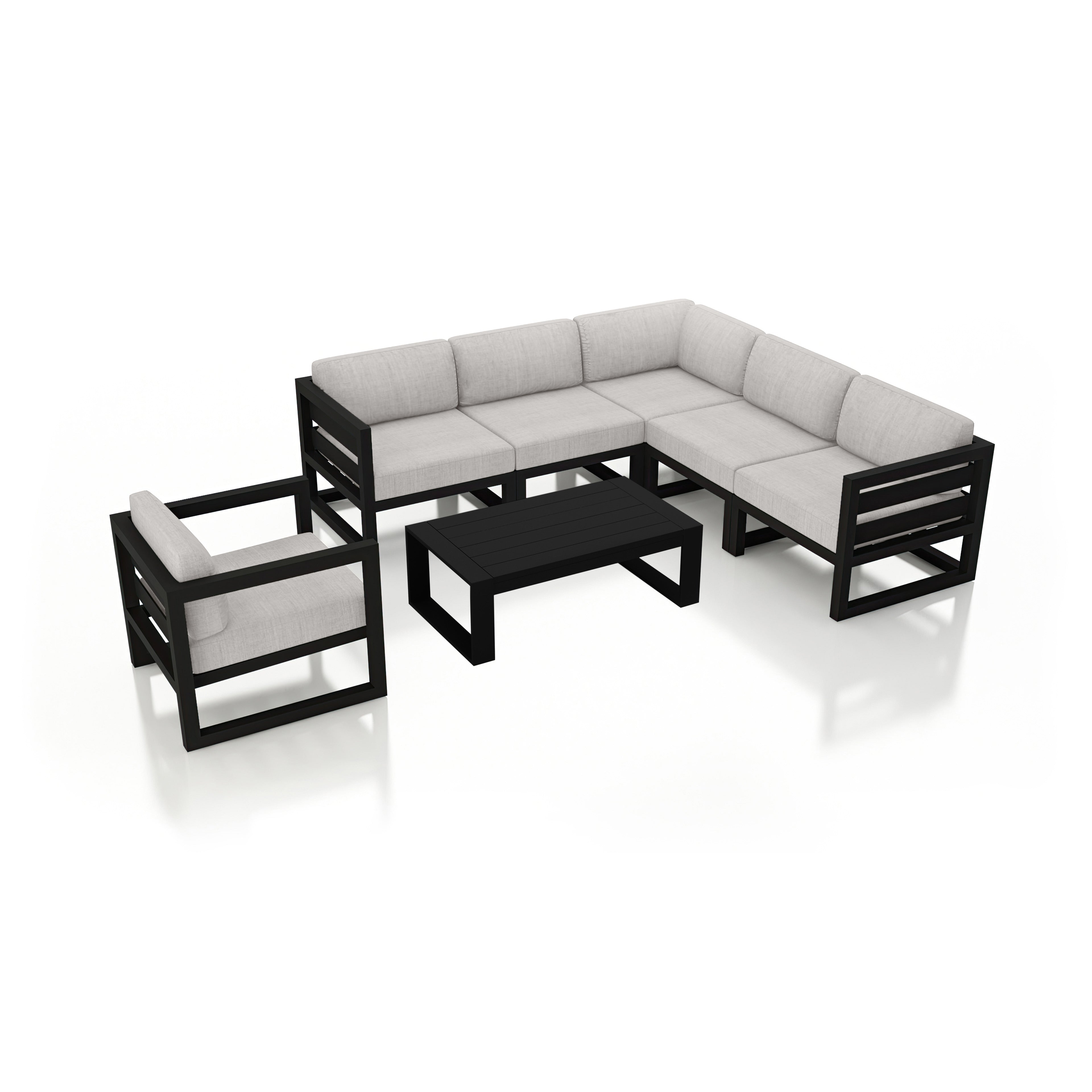 Avion 7 Piece Aluminum Sectional Set#Finish_Black#Fabric_Cast Silver