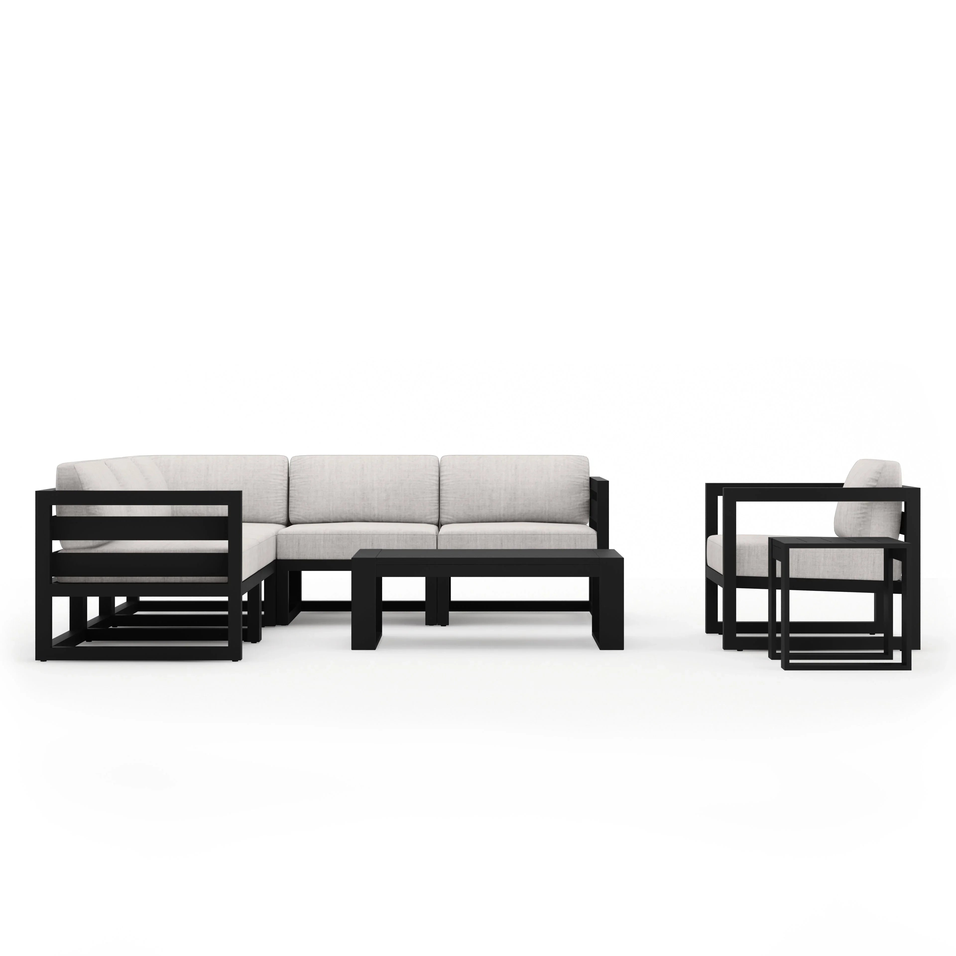 Avion 8 Piece Aluminum Sectional Set#Finish_Black#Fabric_Cast Silver