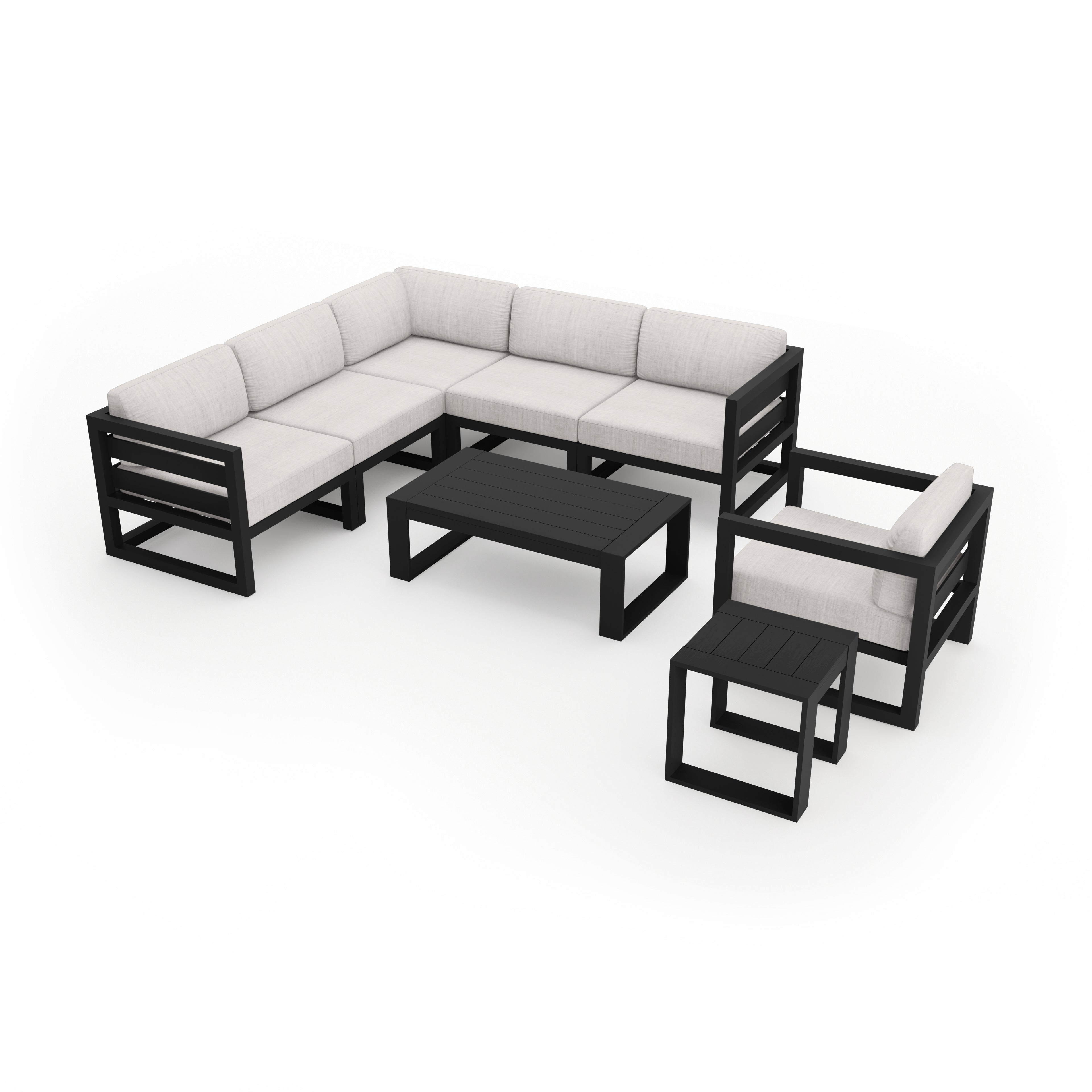 Avion 8 Piece Aluminum Sectional Set#Finish_Black#Fabric_Cast Silver
