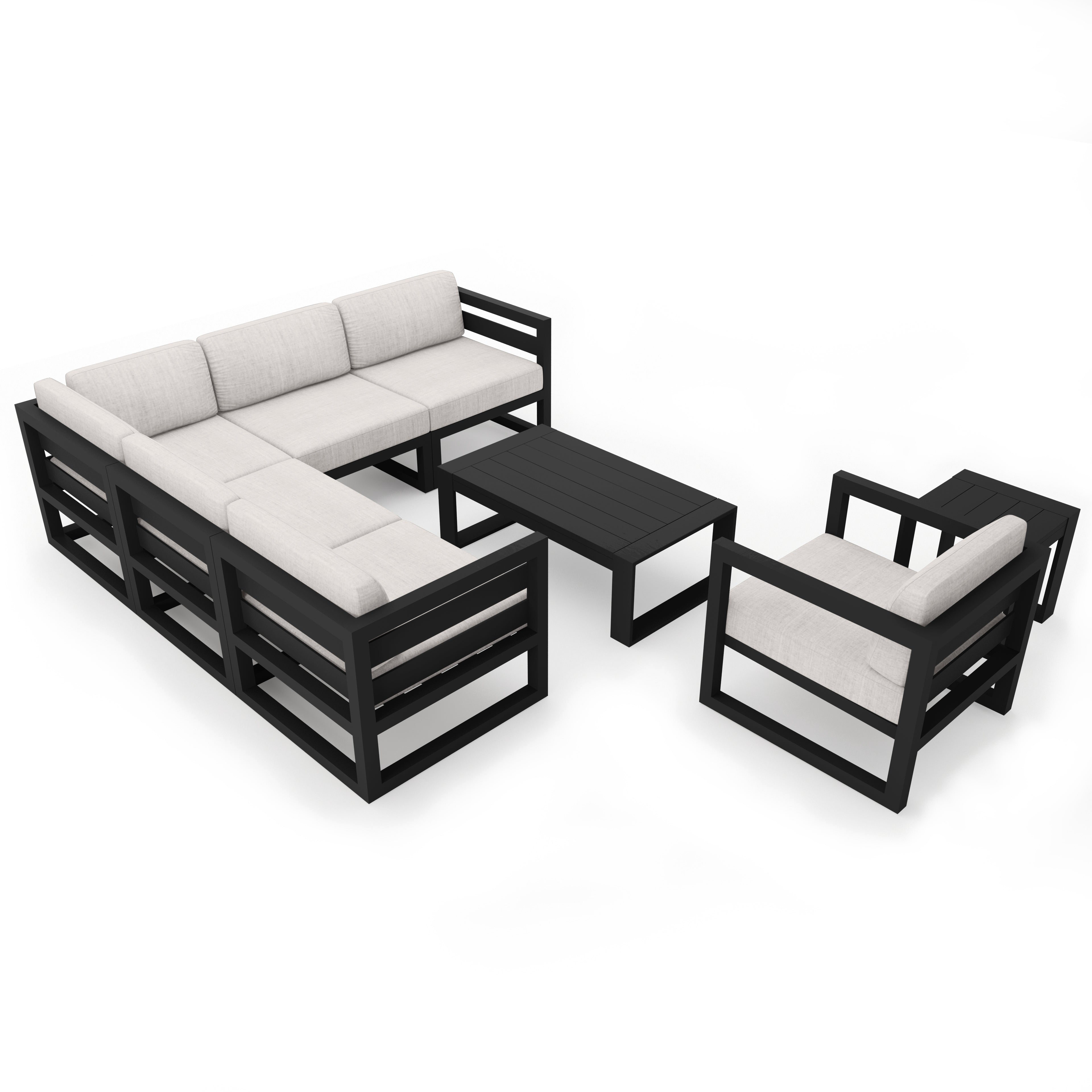 Avion 8 Piece Aluminum Sectional Set#Finish_Black#Fabric_Cast Silver