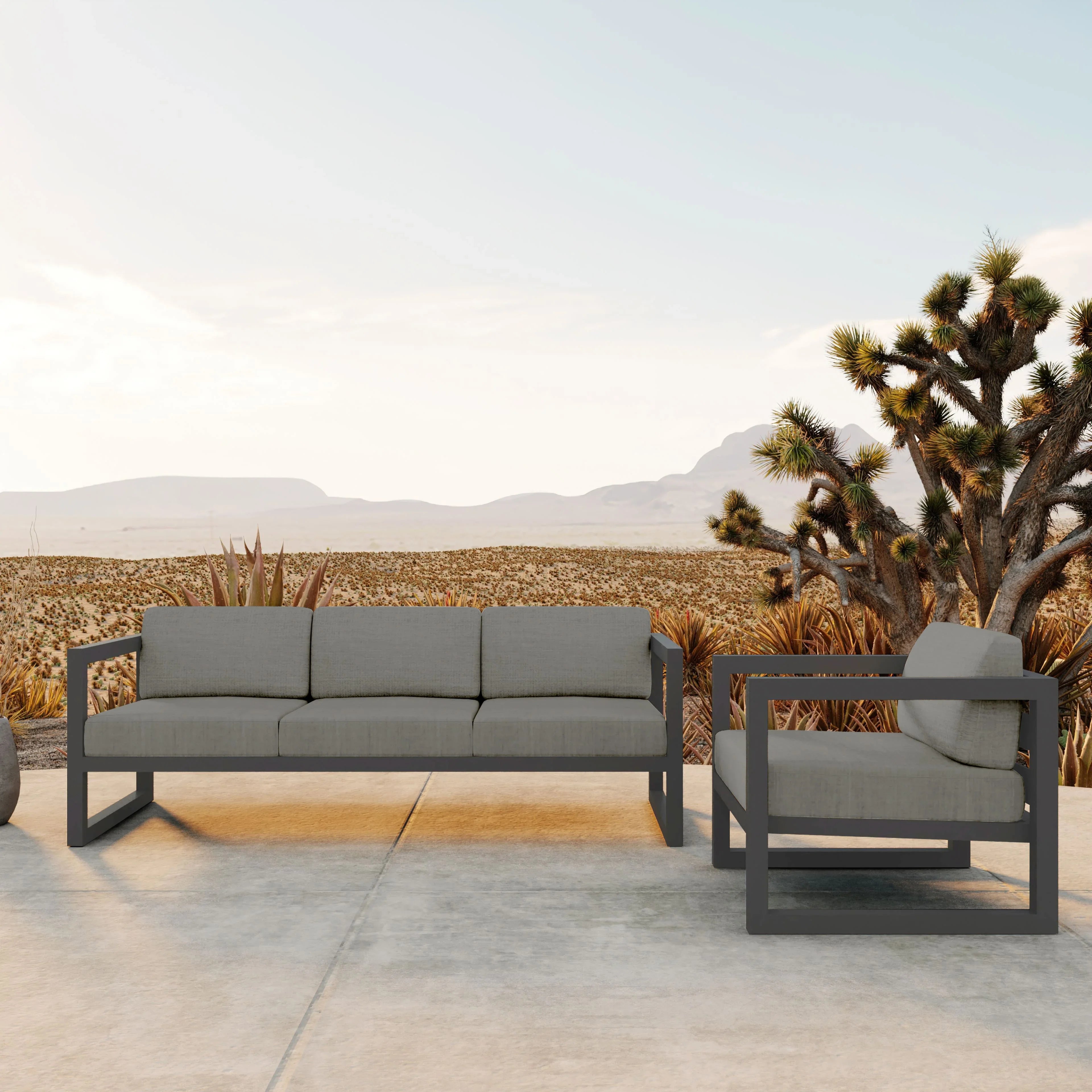 Avion 2 Piece Aluminum Sofa Set#Finish_Slate#Fabric_Canvas Charcoal