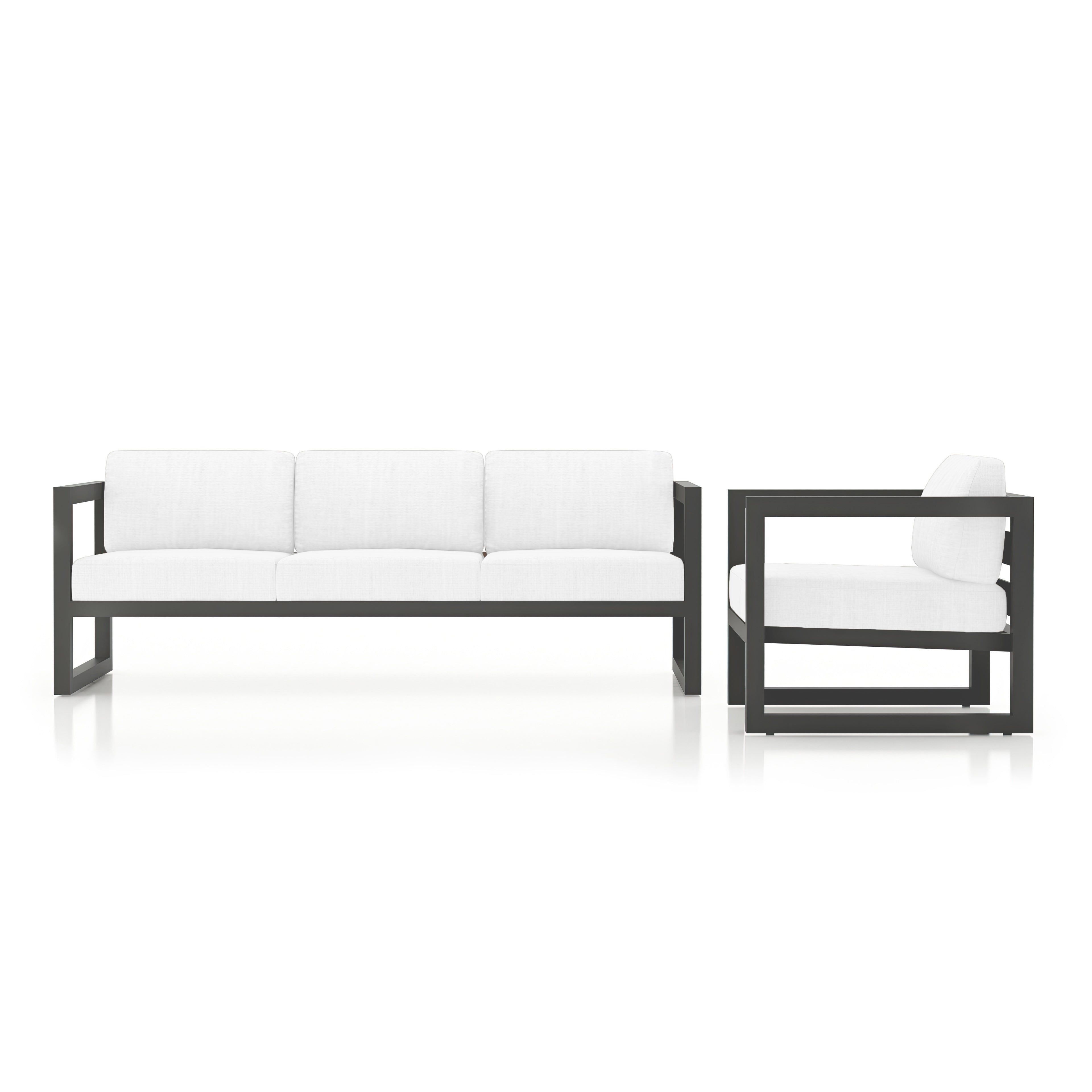 Avion 2 Piece Aluminum Sofa Set#Finish_Slate#Fabric_Canvas Natural