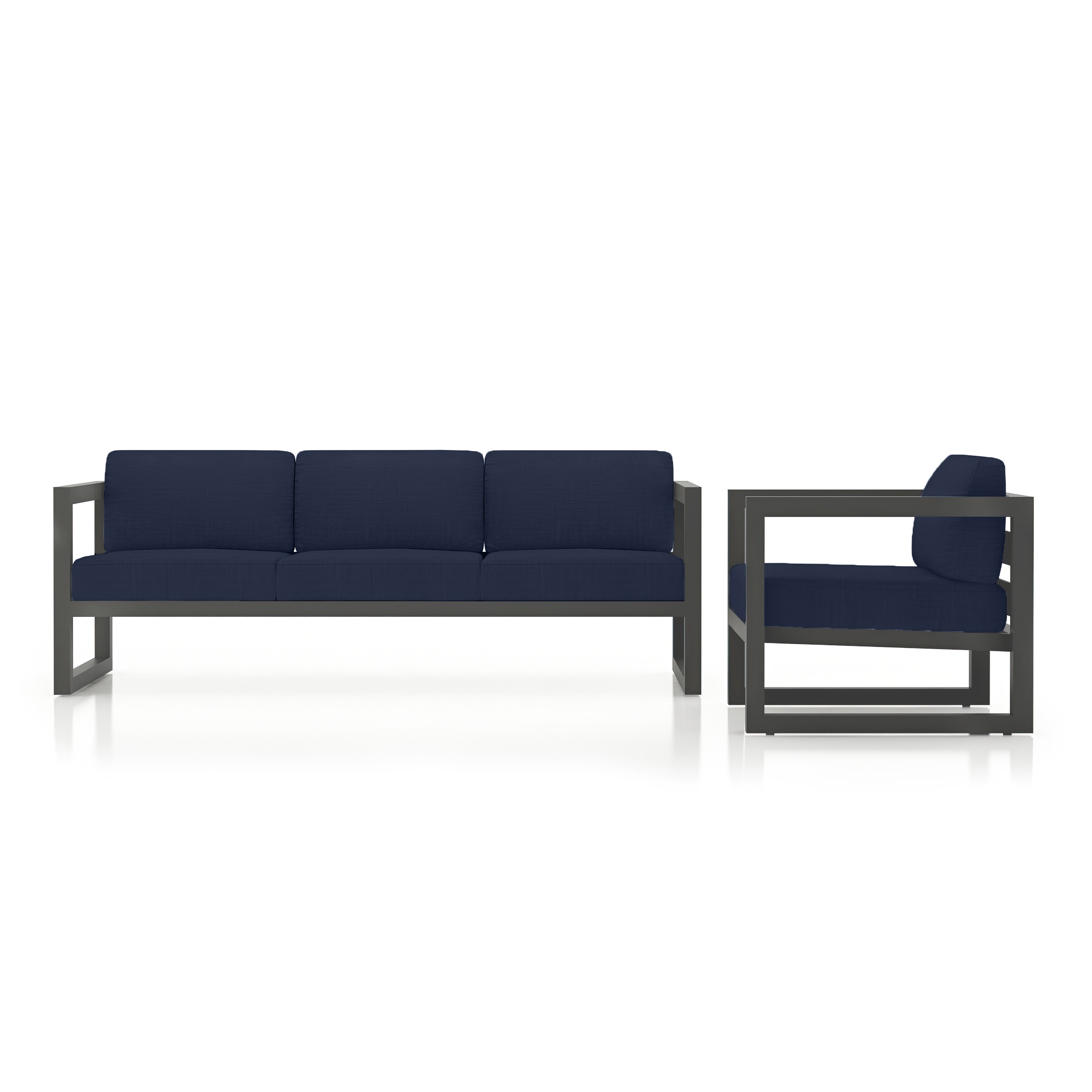 Avion 2 Piece Aluminum Sofa Set#Finish_Slate#Fabric_Spectrum Indigo