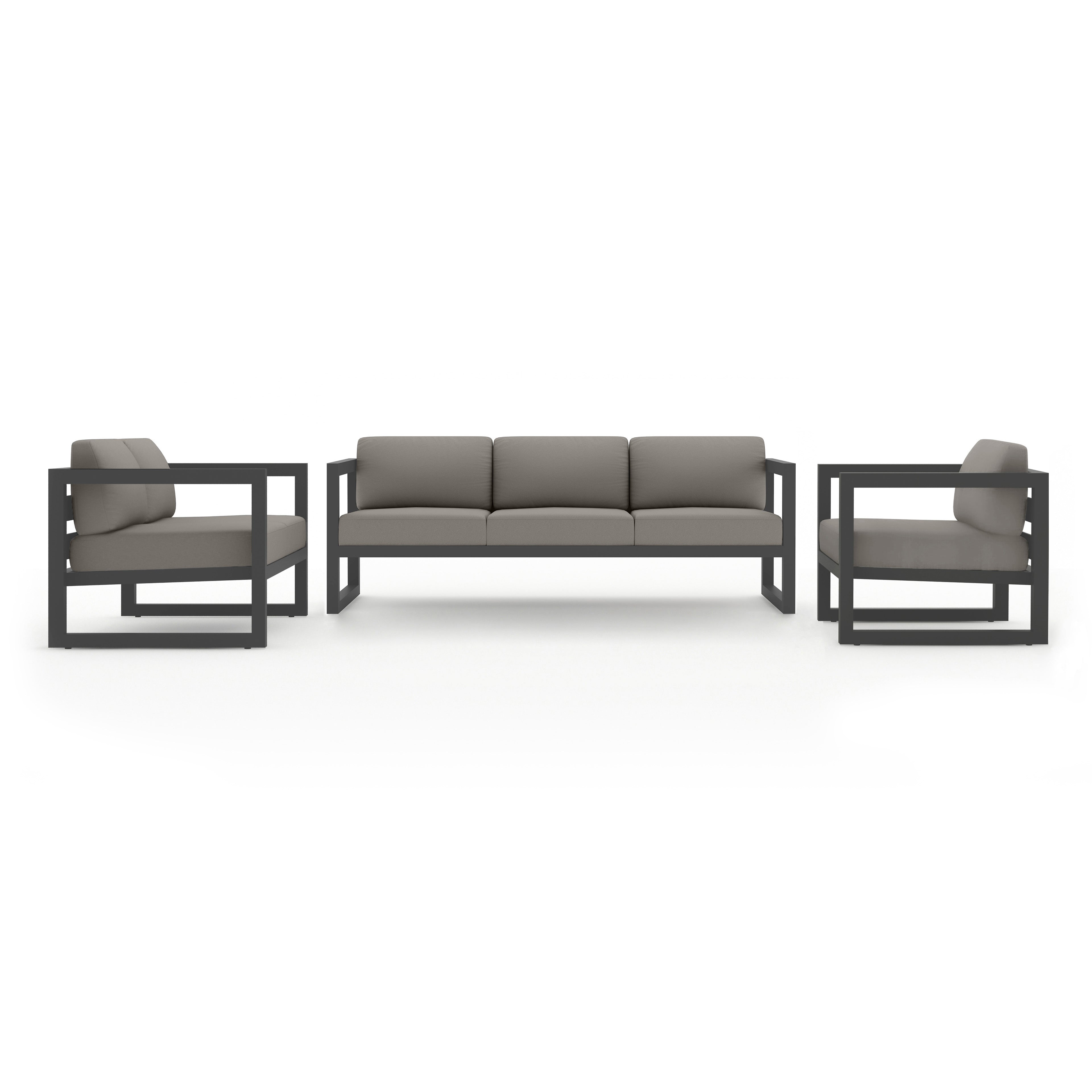 Avion 3 Piece Aluminum Sofa Loveseat Set#Finish_Slate#Fabric_Canvas Charcoal
