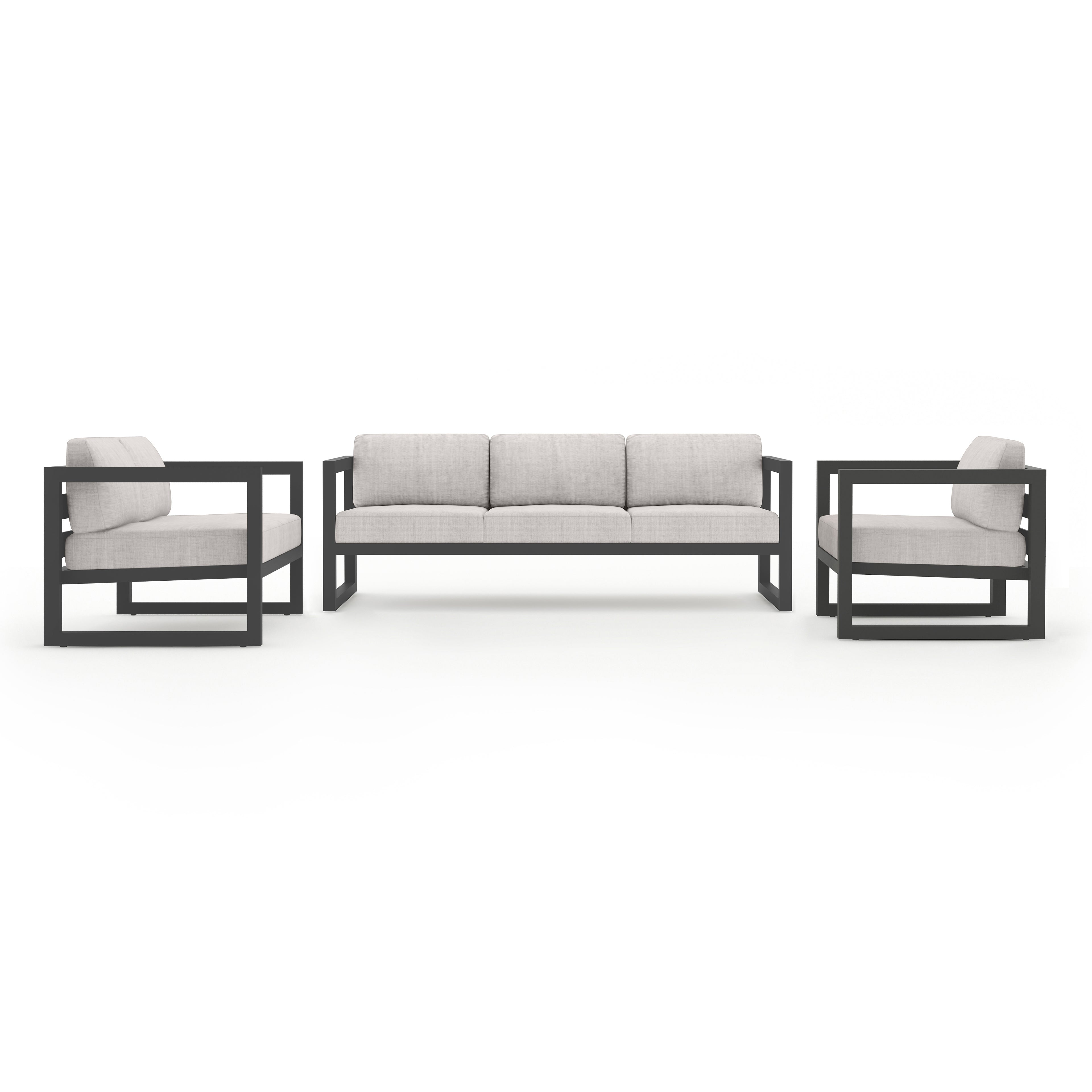 Avion 3 Piece Aluminum Sofa Loveseat Set#Finish_Slate#Fabric_Cast Silver