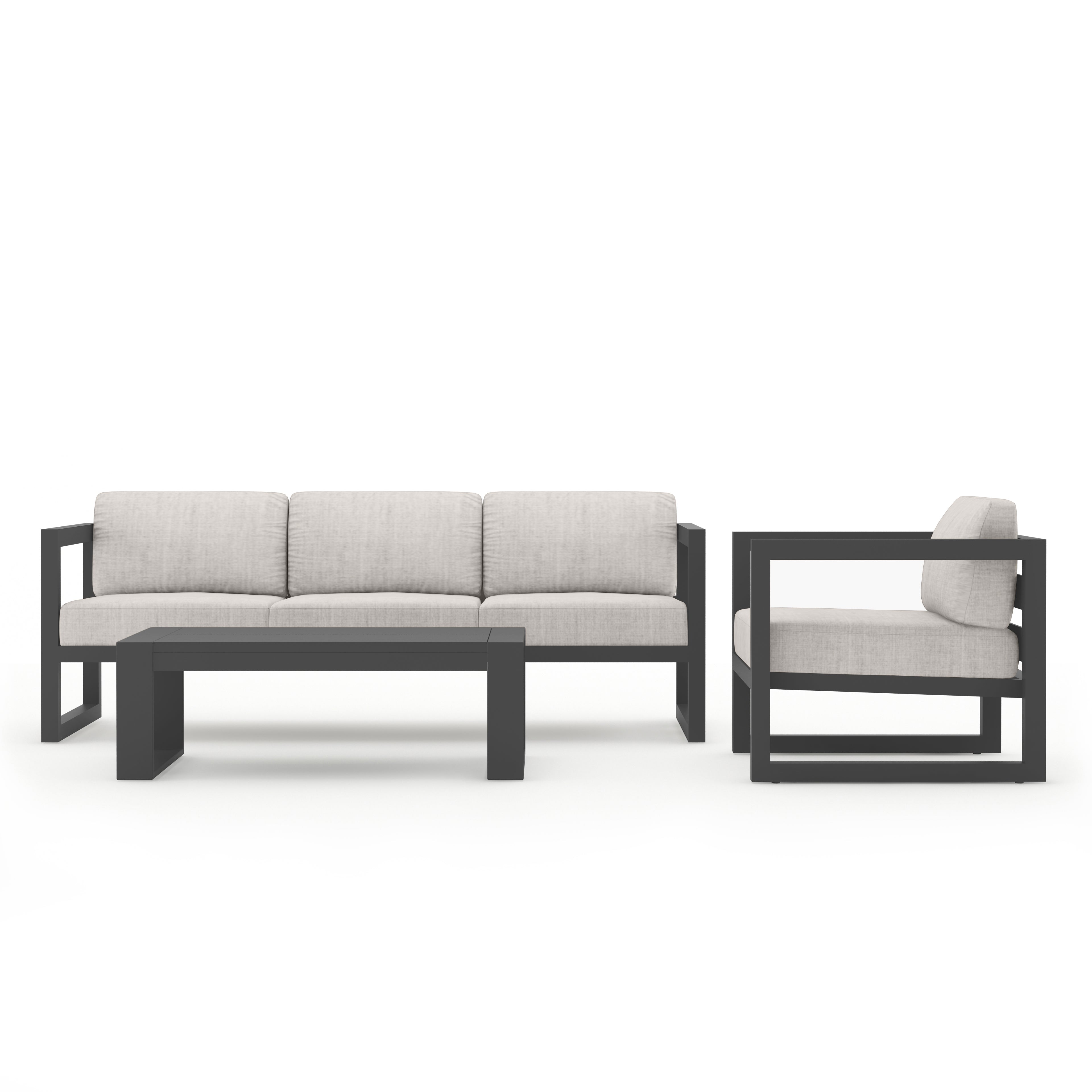 Avion 3 Piece Aluminum Sofa Set#Finish_Slate#Fabric_Cast Silver