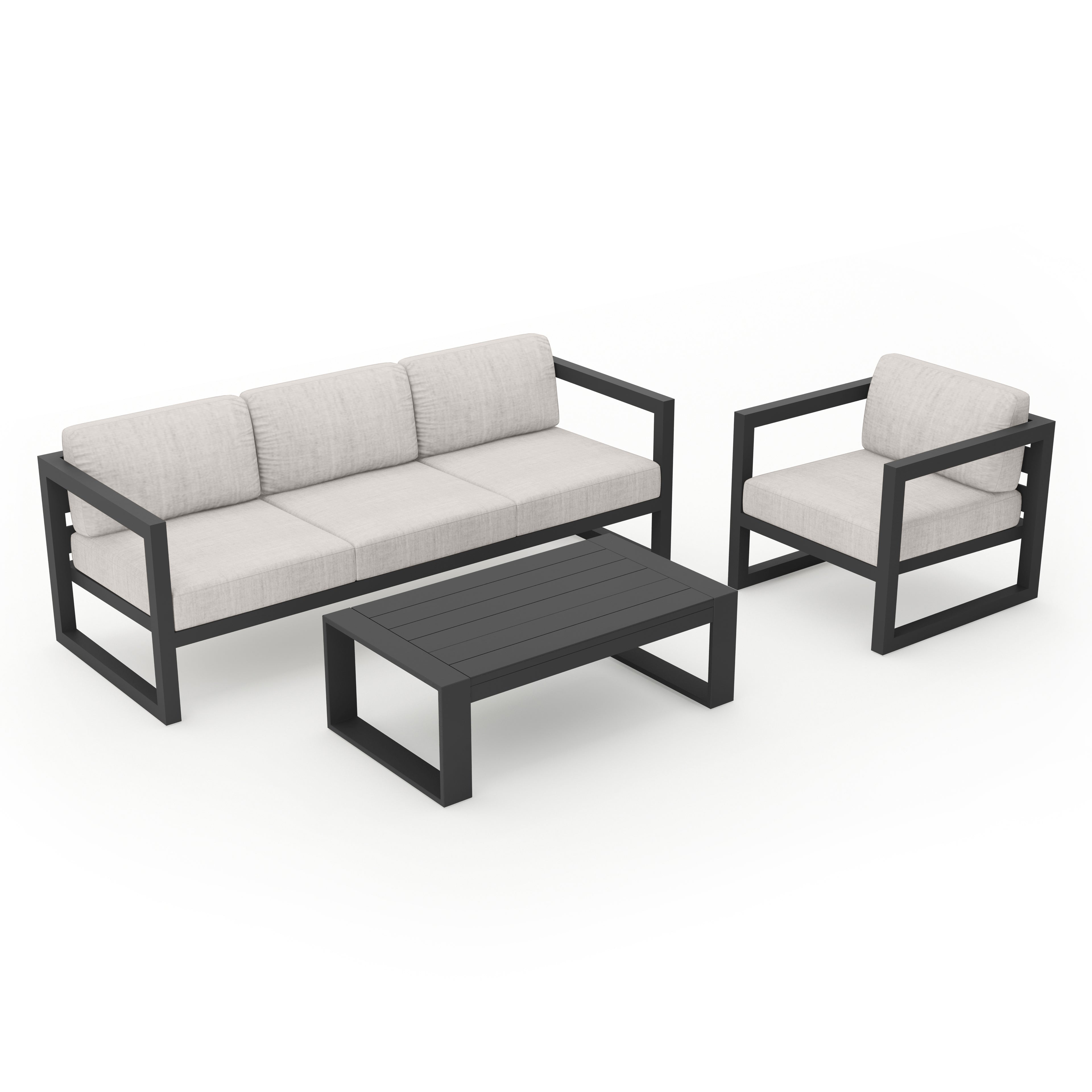 Avion 3 Piece Aluminum Sofa Set#Finish_Slate#Fabric_Cast Silver