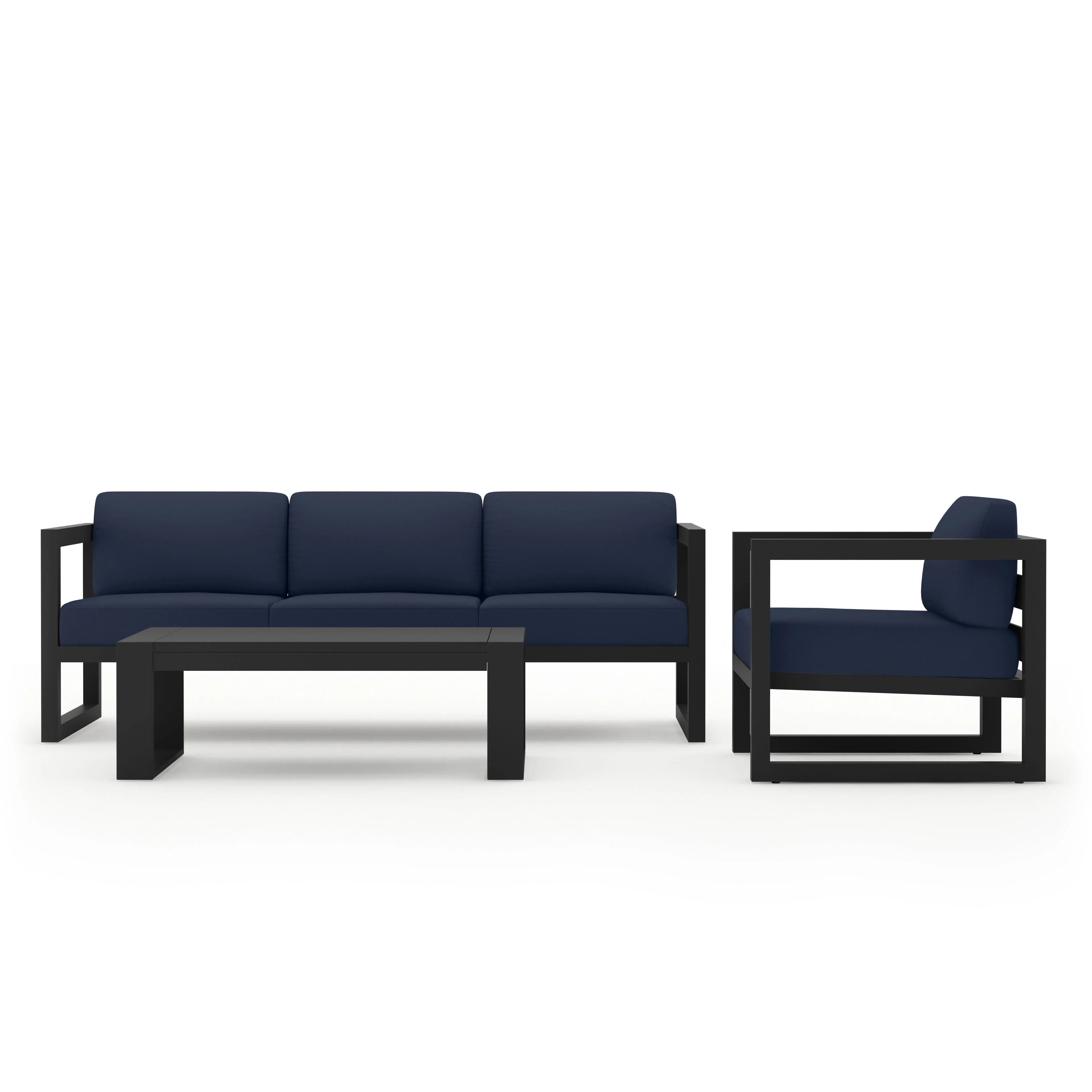 Avion 3 Piece Aluminum Sofa Set#Finish_Slate#Fabric_Spectrum Indigo