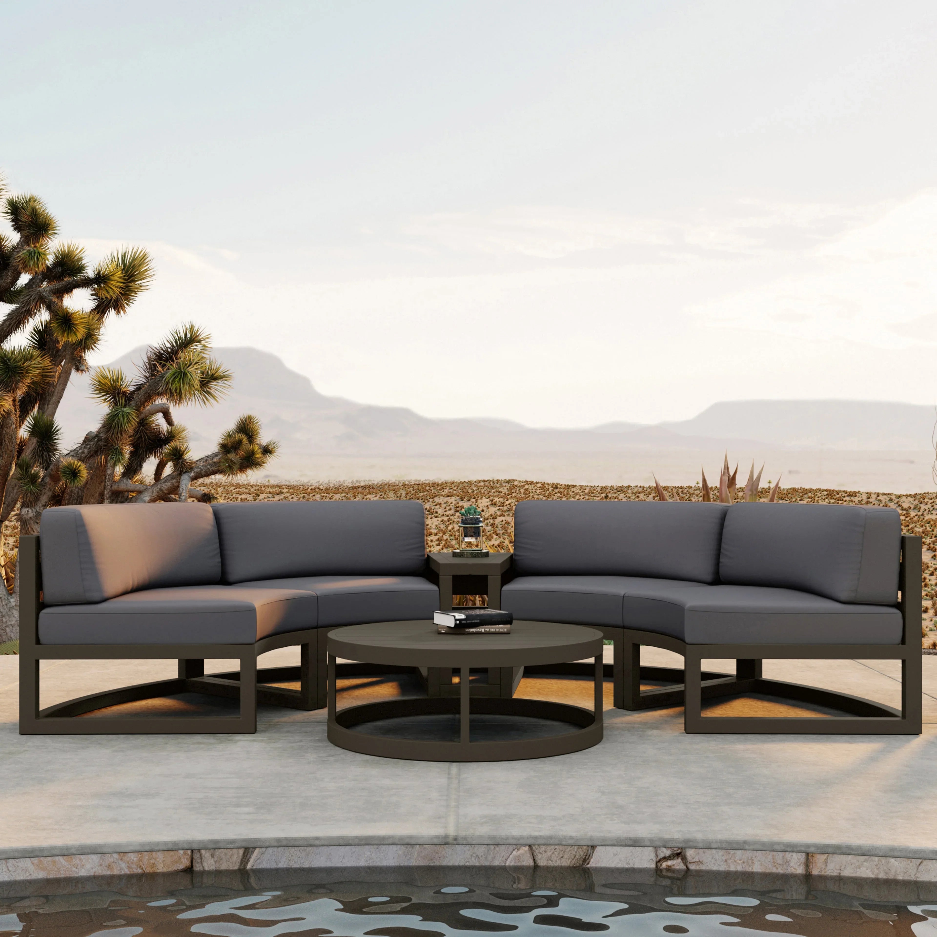 Avion 4 Piece Aluminum Curve Sectional Set#Finish_Slate#Fabric_Canvas Charcoal