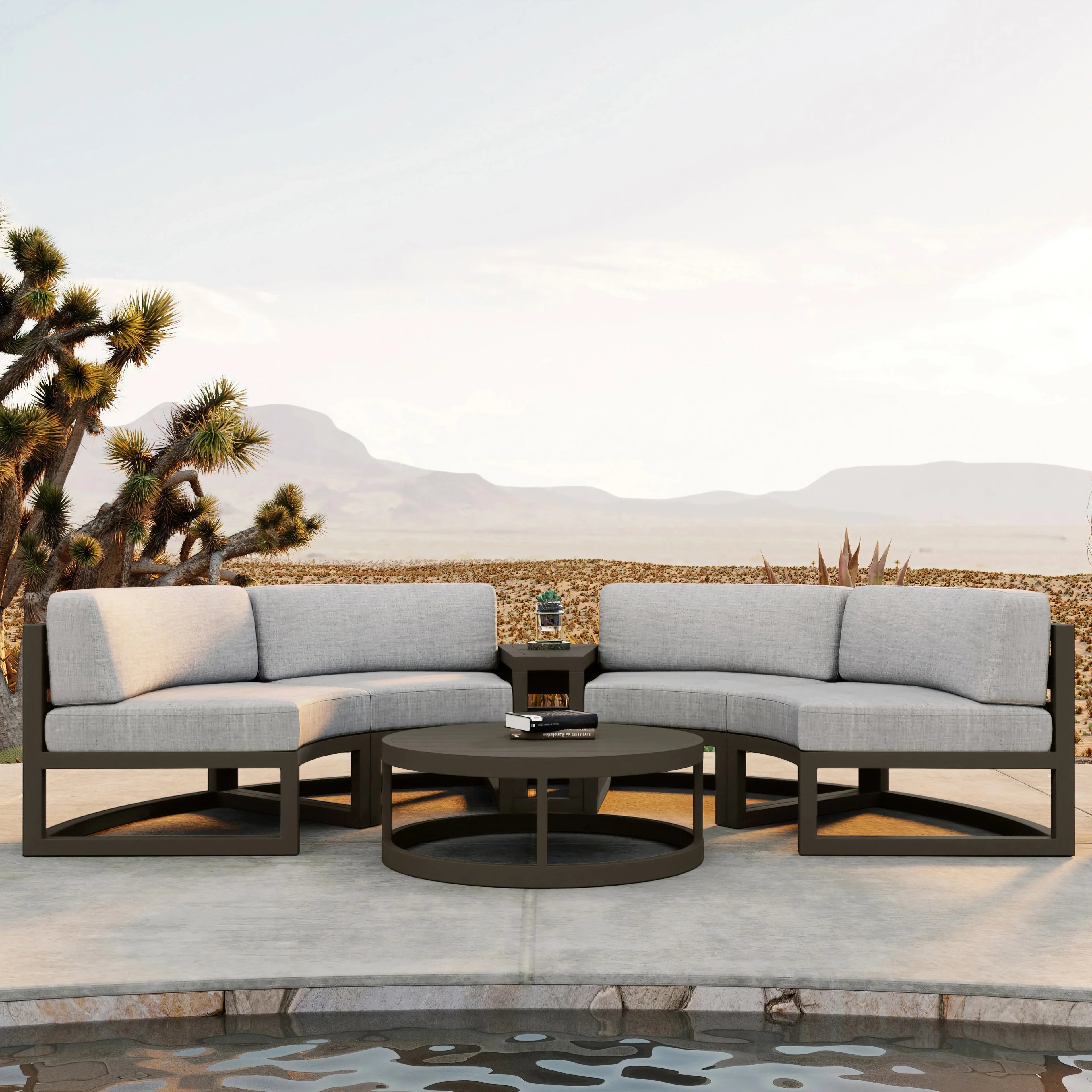 Avion 4 Piece Aluminum Curve Sectional Set#Finish_Slate#Fabric_Cast Silver