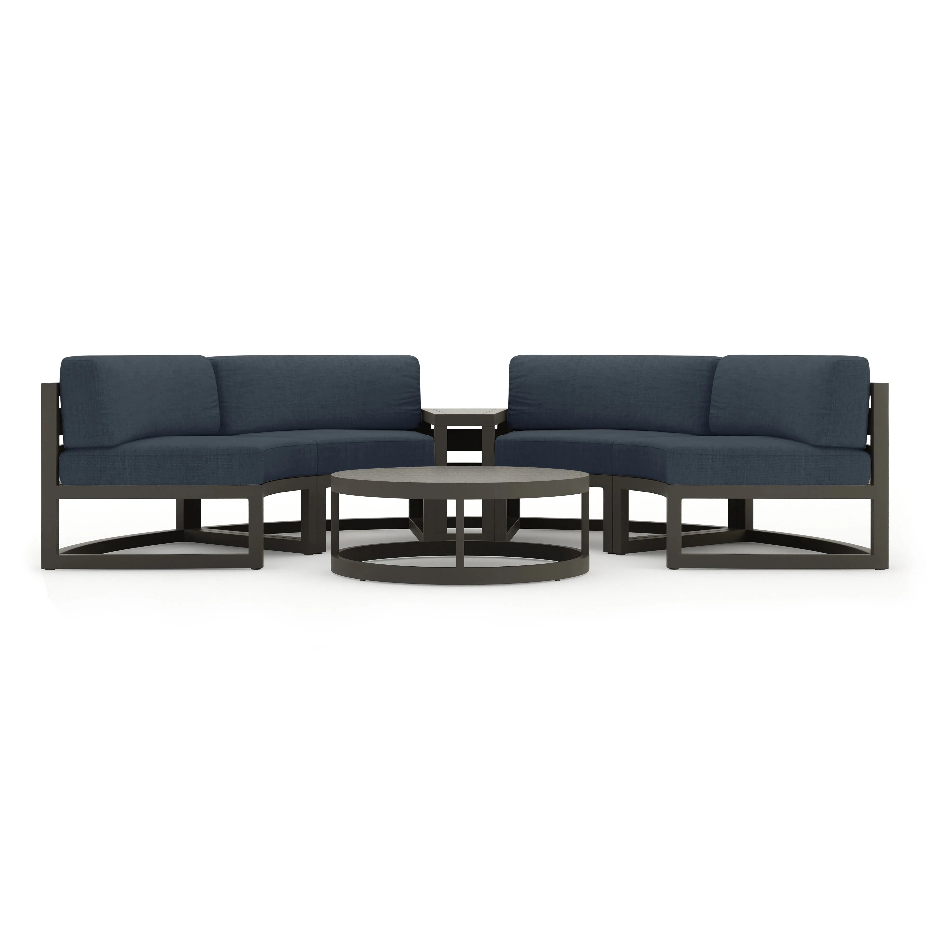 Avion 4 Piece Aluminum Curve Sectional Set#Finish_Slate#Fabric_Spectrum Indigo