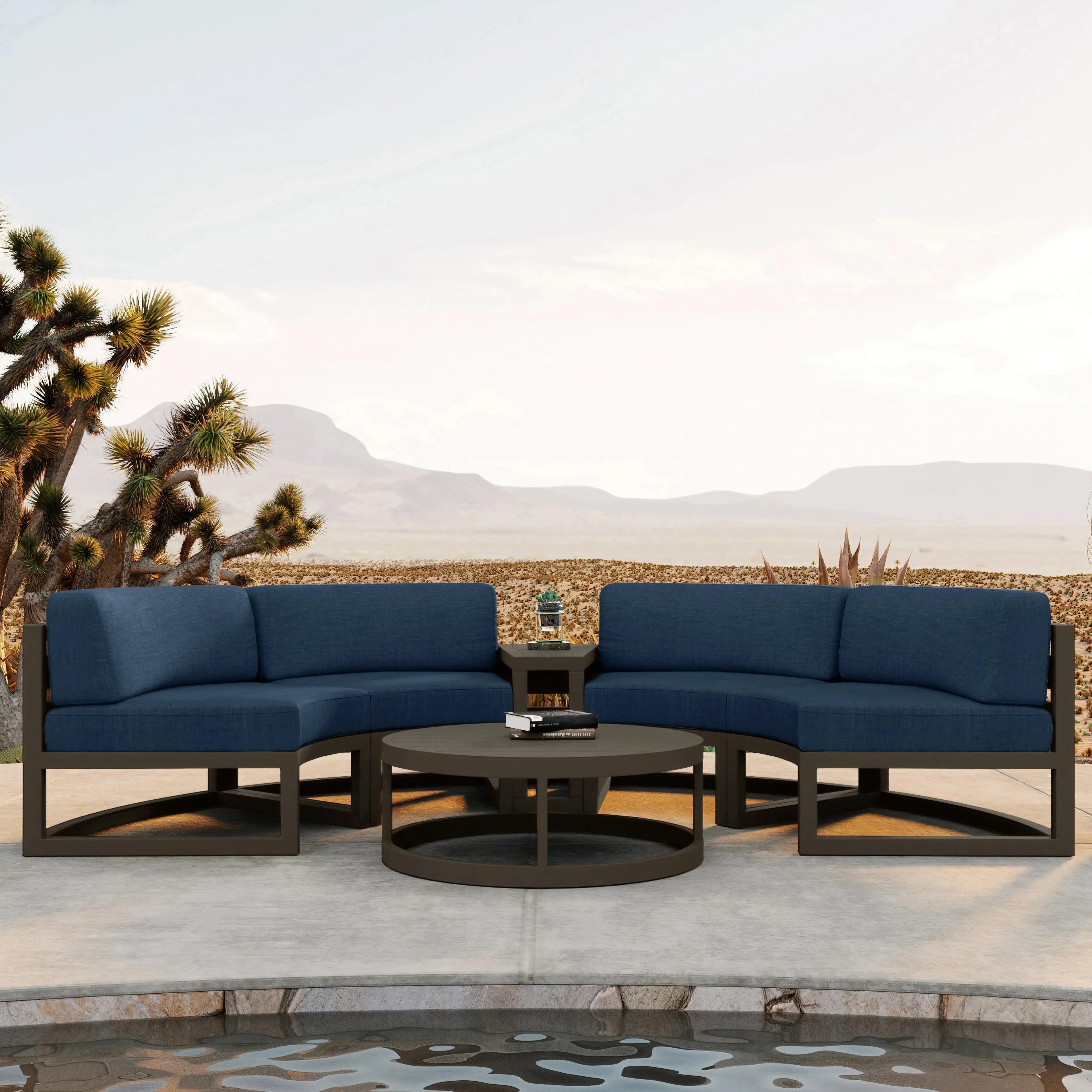Avion 4 Piece Aluminum Curve Sectional Set#Finish_Slate#Fabric_Spectrum Indigo