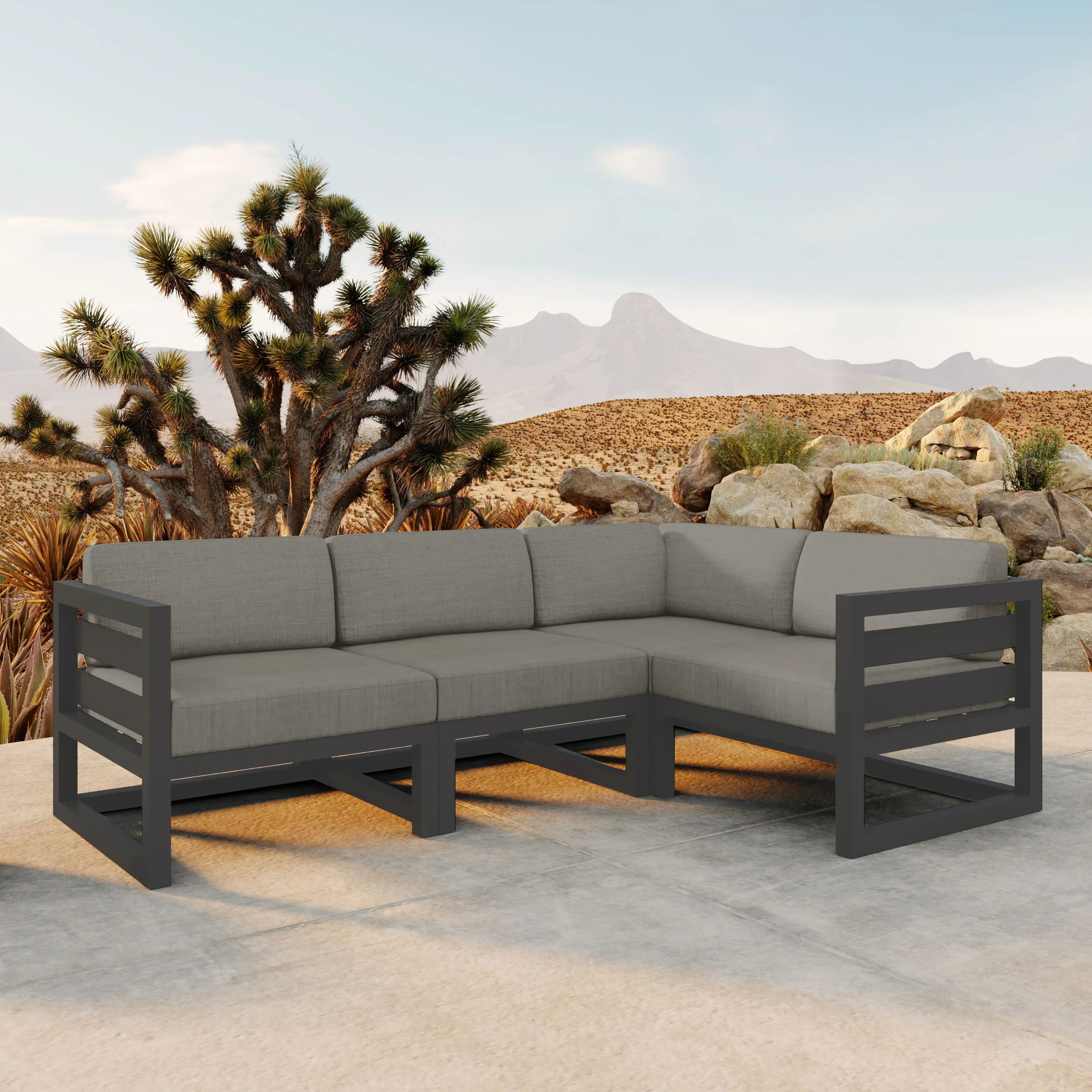 Avion 4 Piece Aluminum Sectional Set#Finish_Slate#Fabric_Canvas Charcoal
