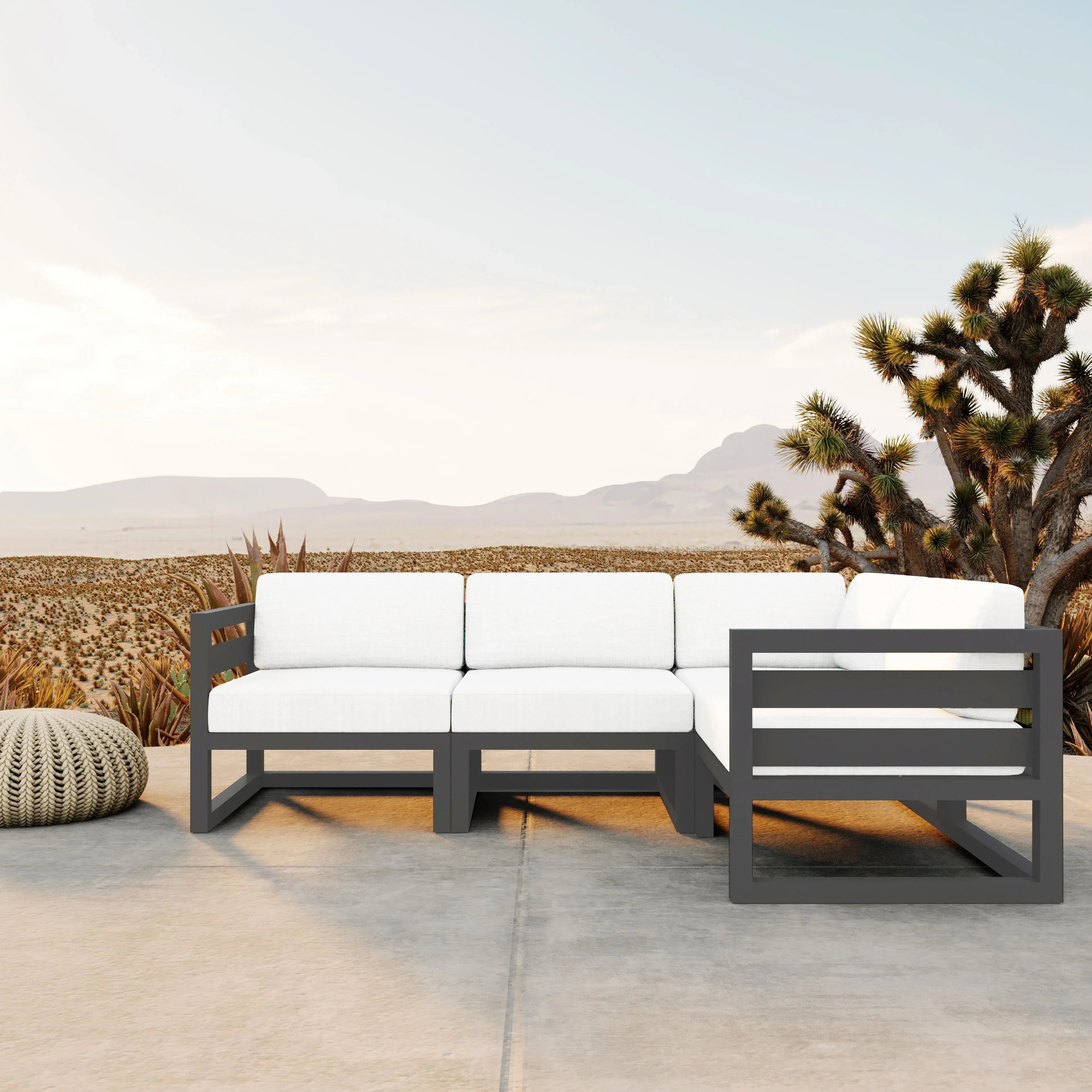 Avion 4 Piece Aluminum Sectional Set#Finish_Slate#Fabric_Canvas Natural