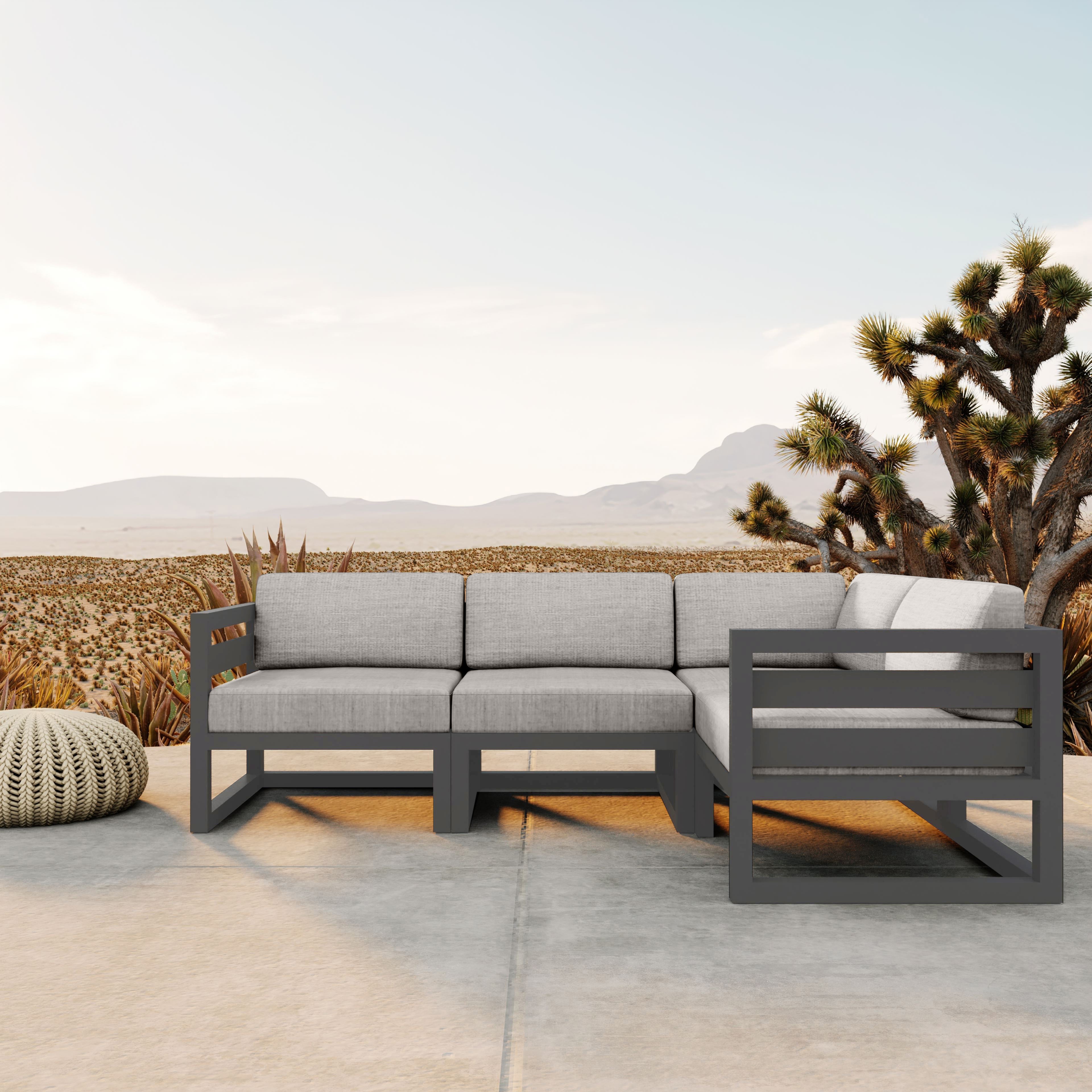 Avion 4 Piece Aluminum Sectional Set#Finish_Slate#Fabric_Cast Silver