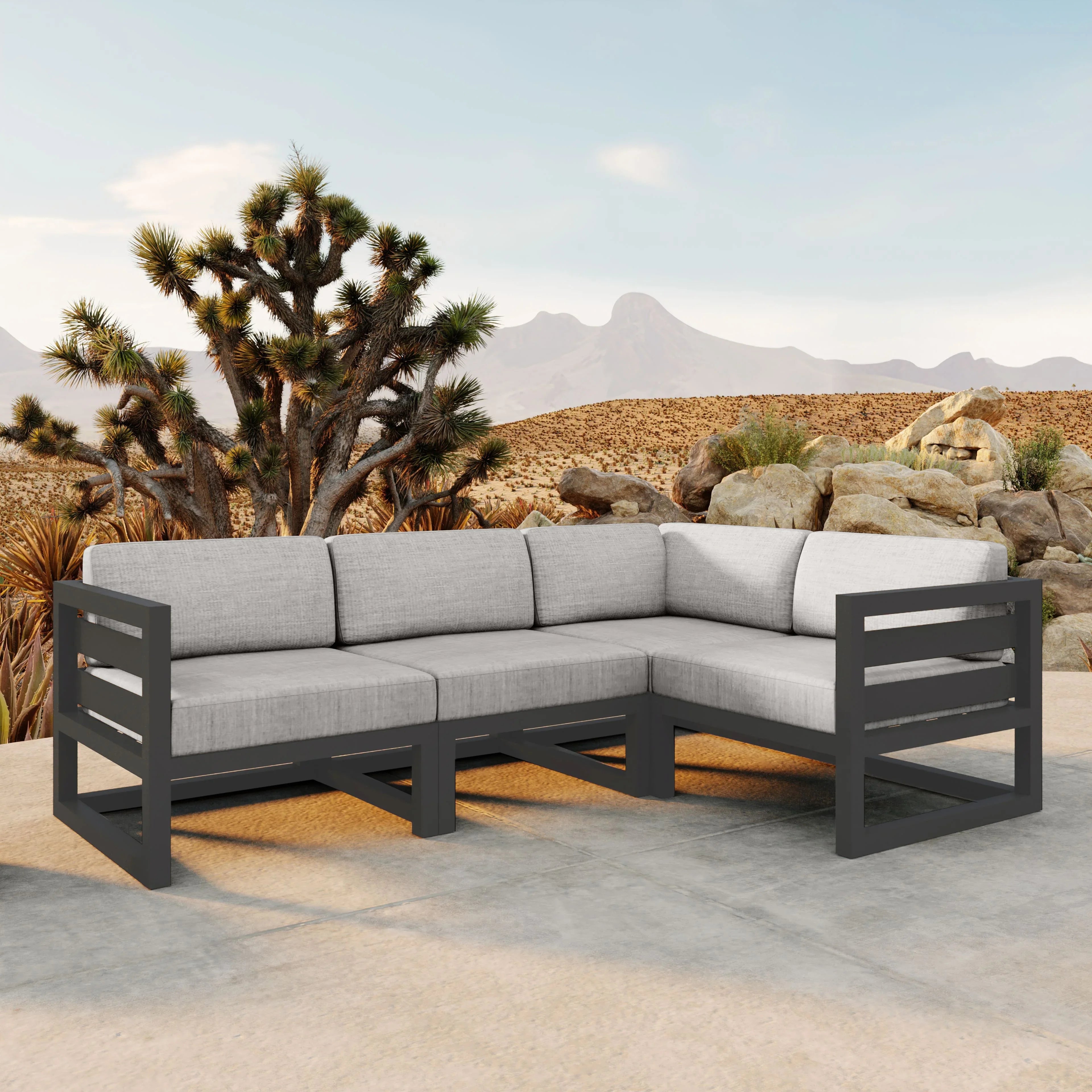 Avion 4 Piece Aluminum Sectional Set#Finish_Slate#Fabric_Cast Silver