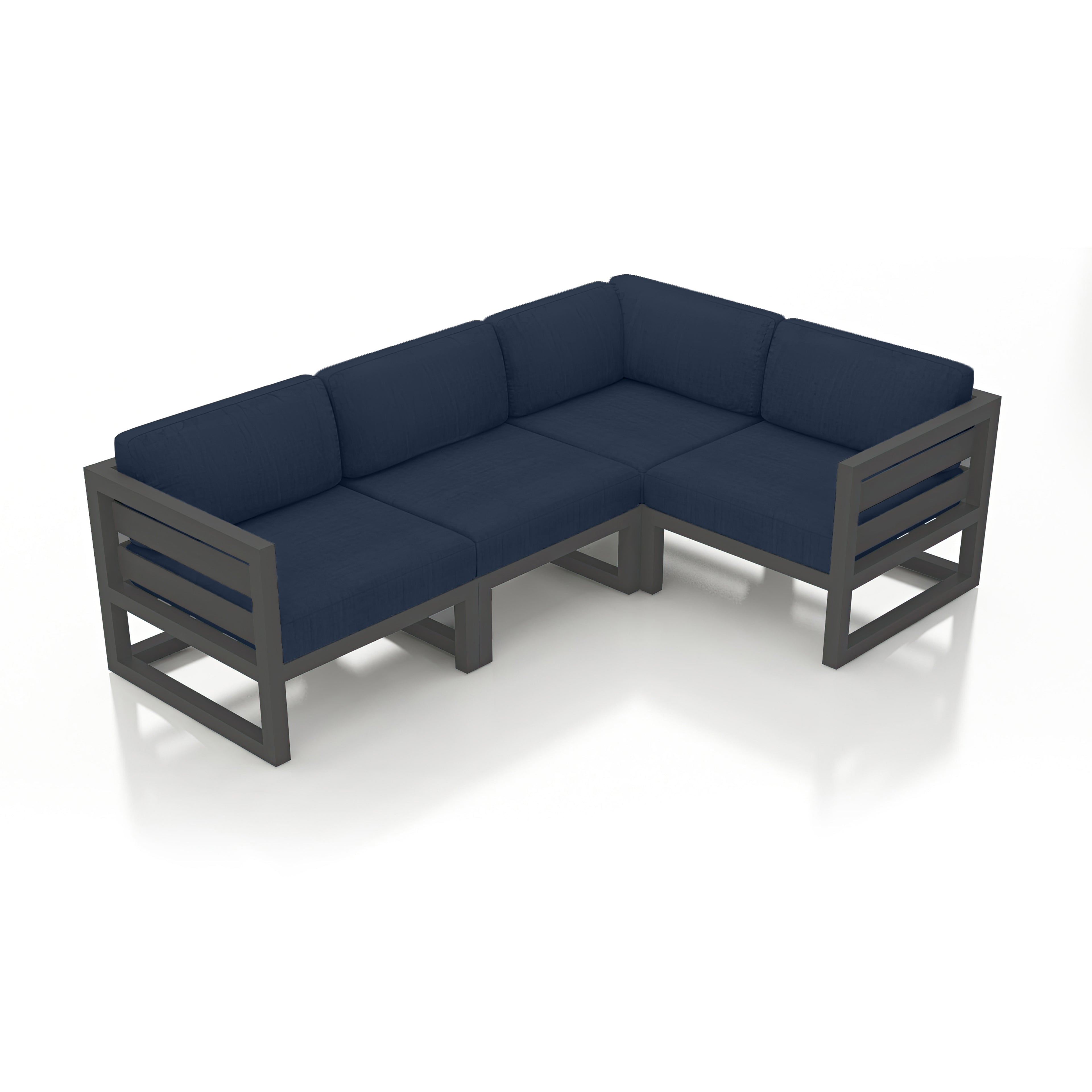 Avion 4 Piece Aluminum Sectional Set#Finish_Slate#Fabric_Spectrum Indigo
