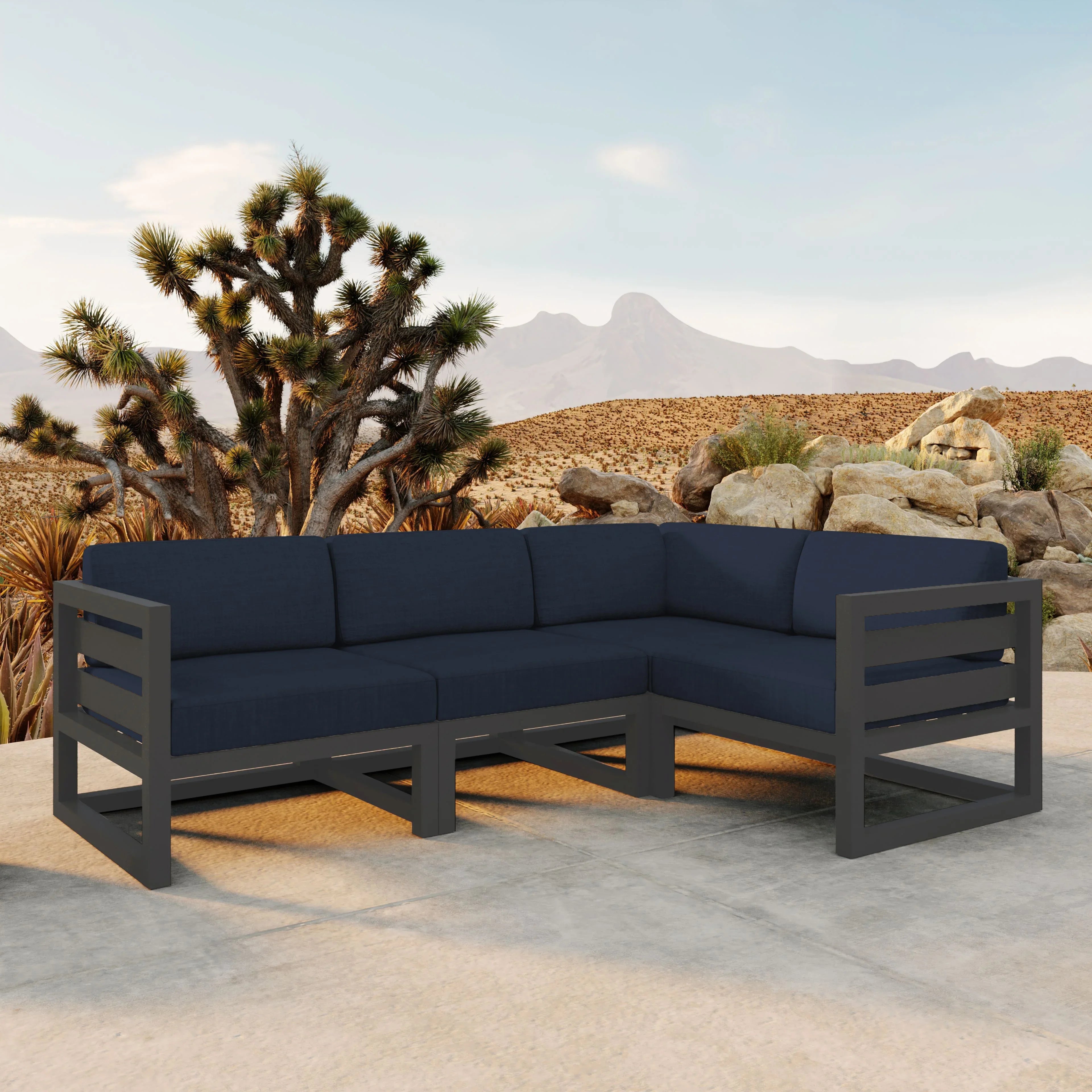 Avion 4 Piece Aluminum Sectional Set#Finish_Slate#Fabric_Spectrum Indigo