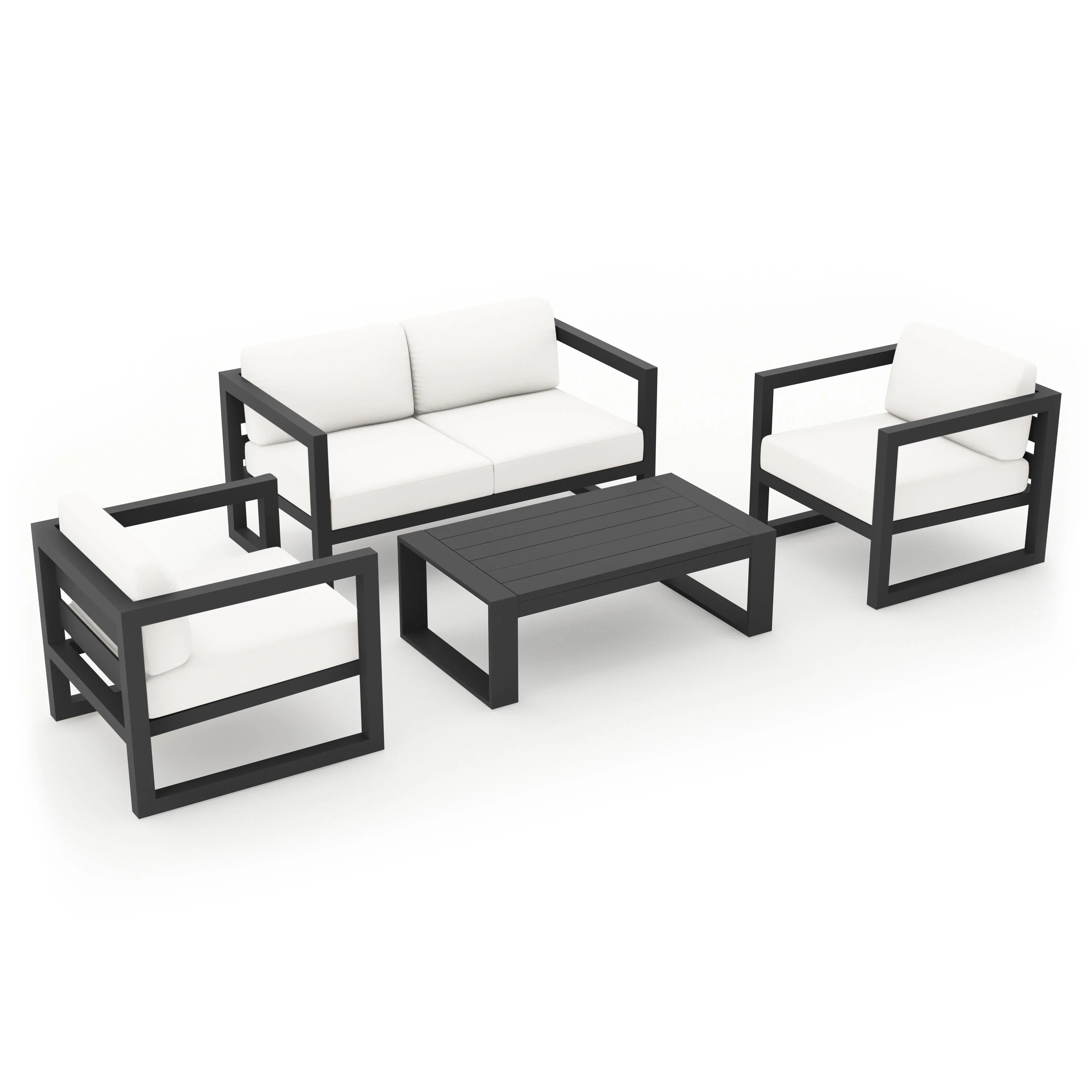 Avion 4 Piece Aluminum Loveseat Set#Finish_Slate#Fabric_Canvas Natural