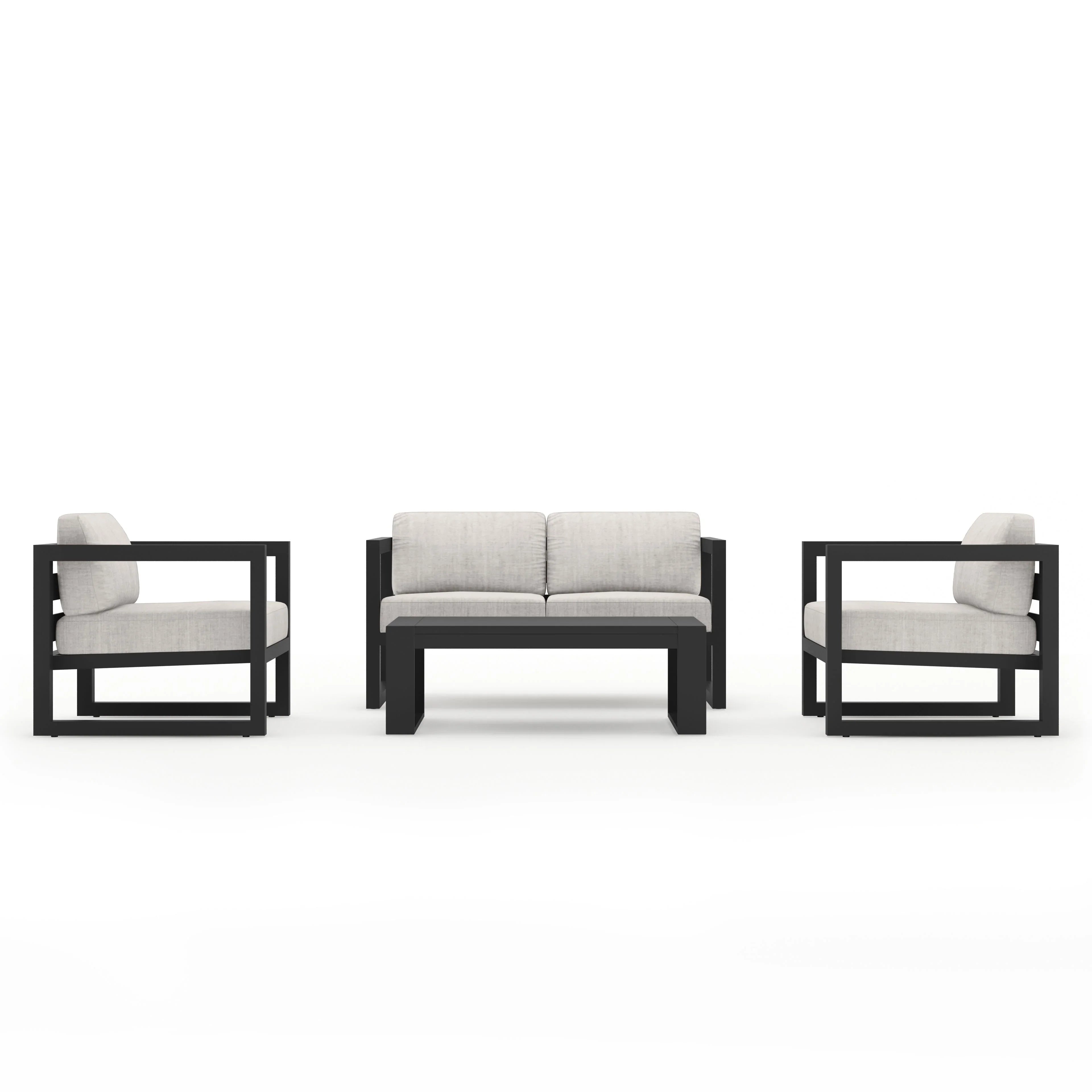 Avion 4 Piece Aluminum Loveseat Set#Finish_Slate#Fabric_Cast Silver
