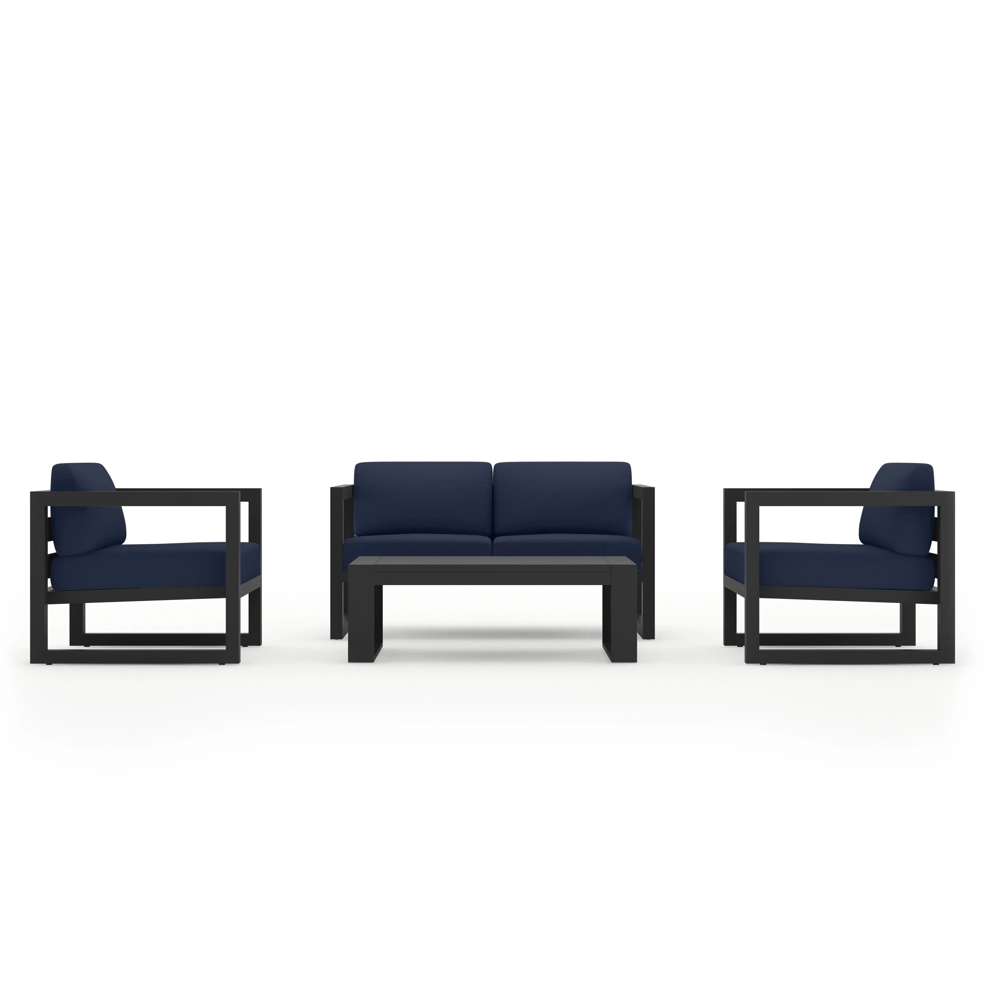 Avion 4 Piece Aluminum Loveseat Set#Finish_Slate#Fabric_Spectrum Indigo