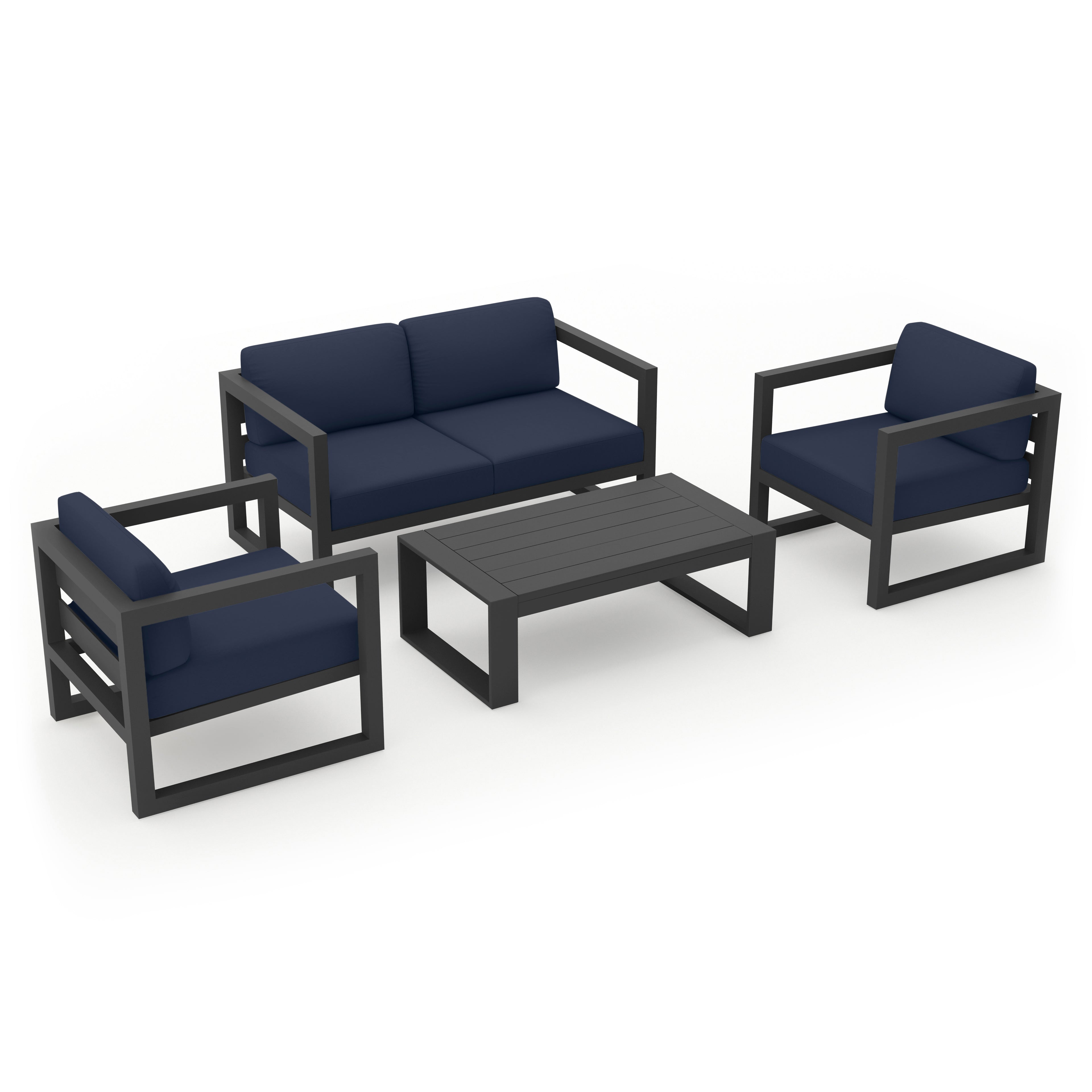 Avion 4 Piece Aluminum Loveseat Set#Finish_Slate#Fabric_Spectrum Indigo