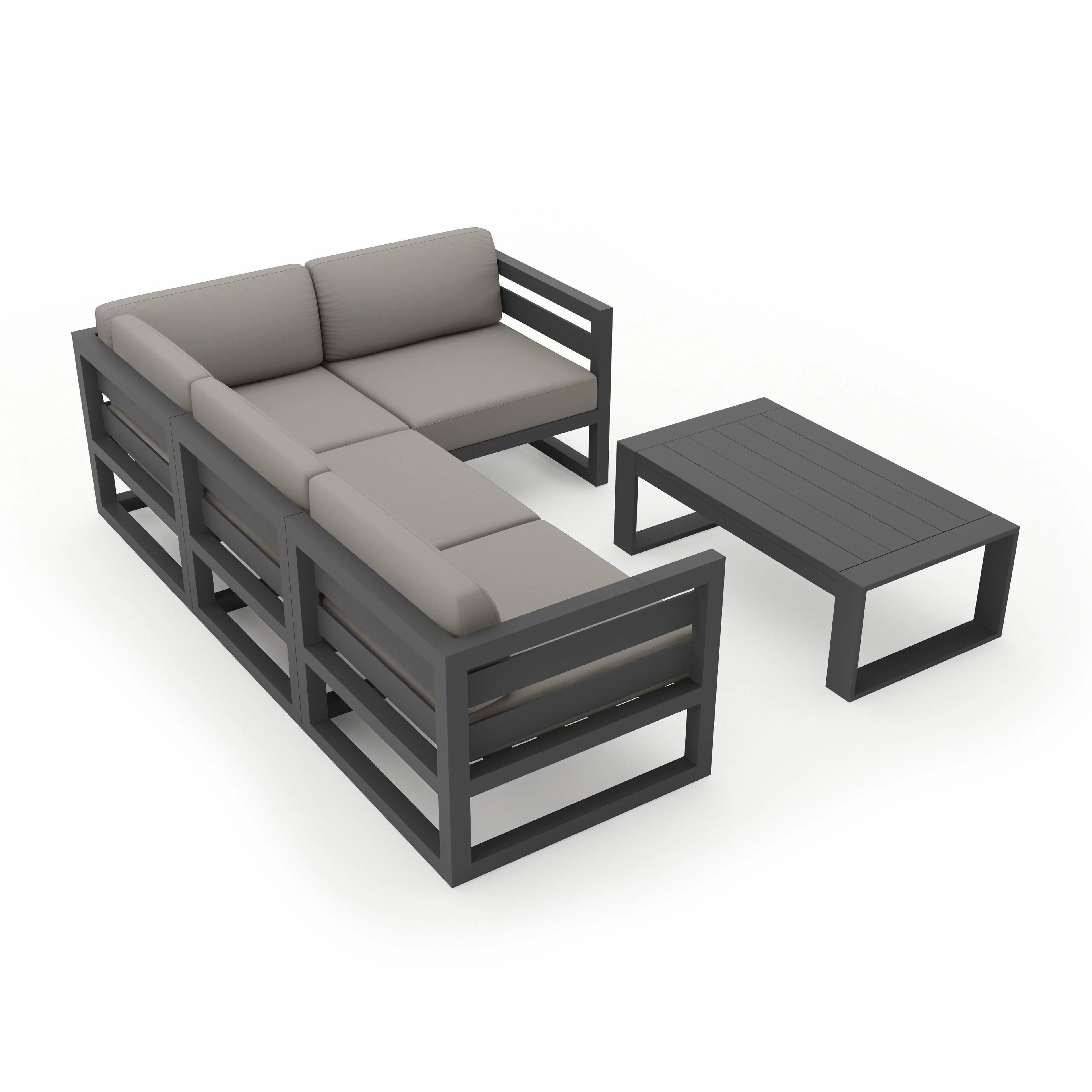 Avion 5 Piece Aluminum Sectional Set#Finish_Slate#Fabric_Canvas Charcoal