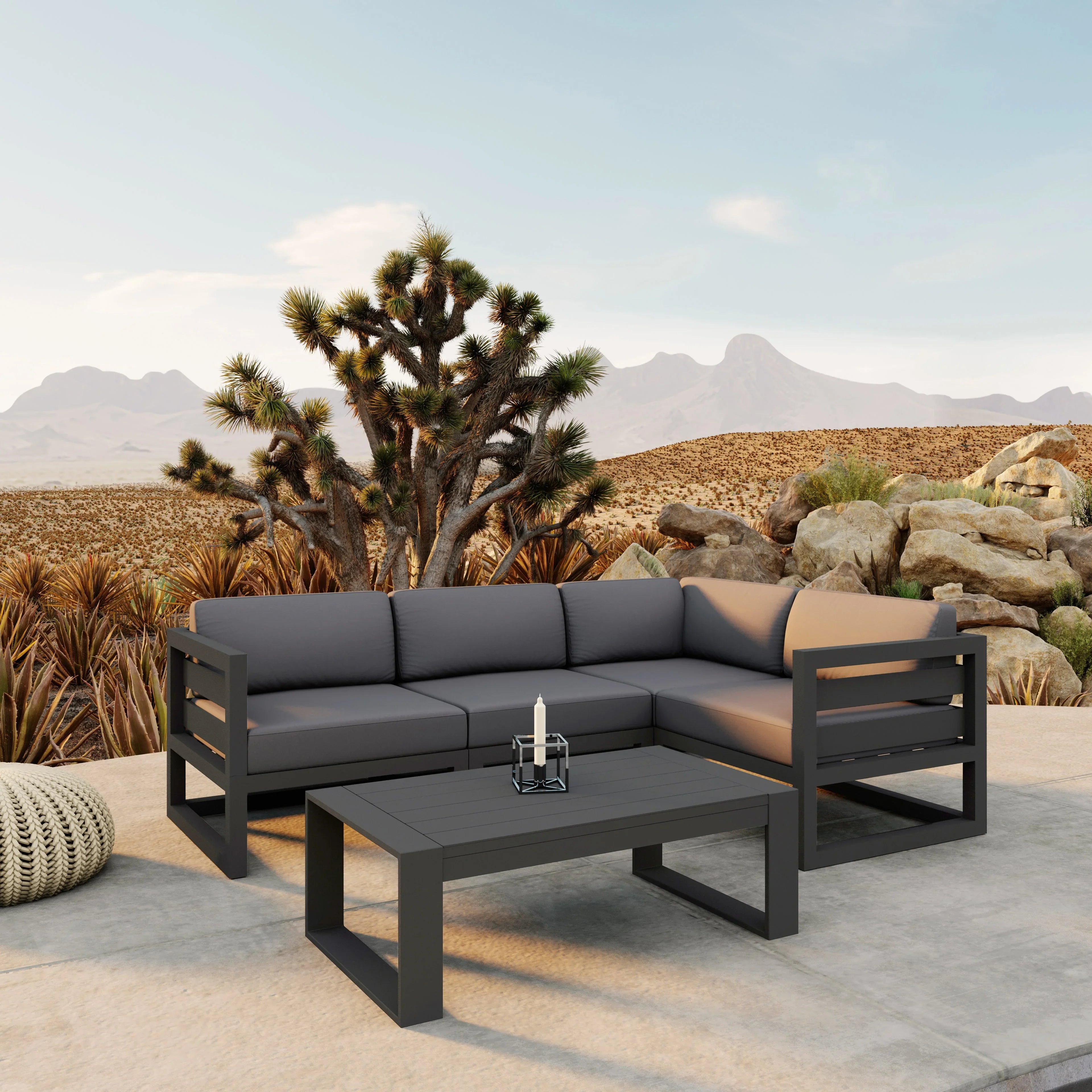 Avion 5 Piece Aluminum Sectional Set#Finish_Slate#Fabric_Canvas Charcoal