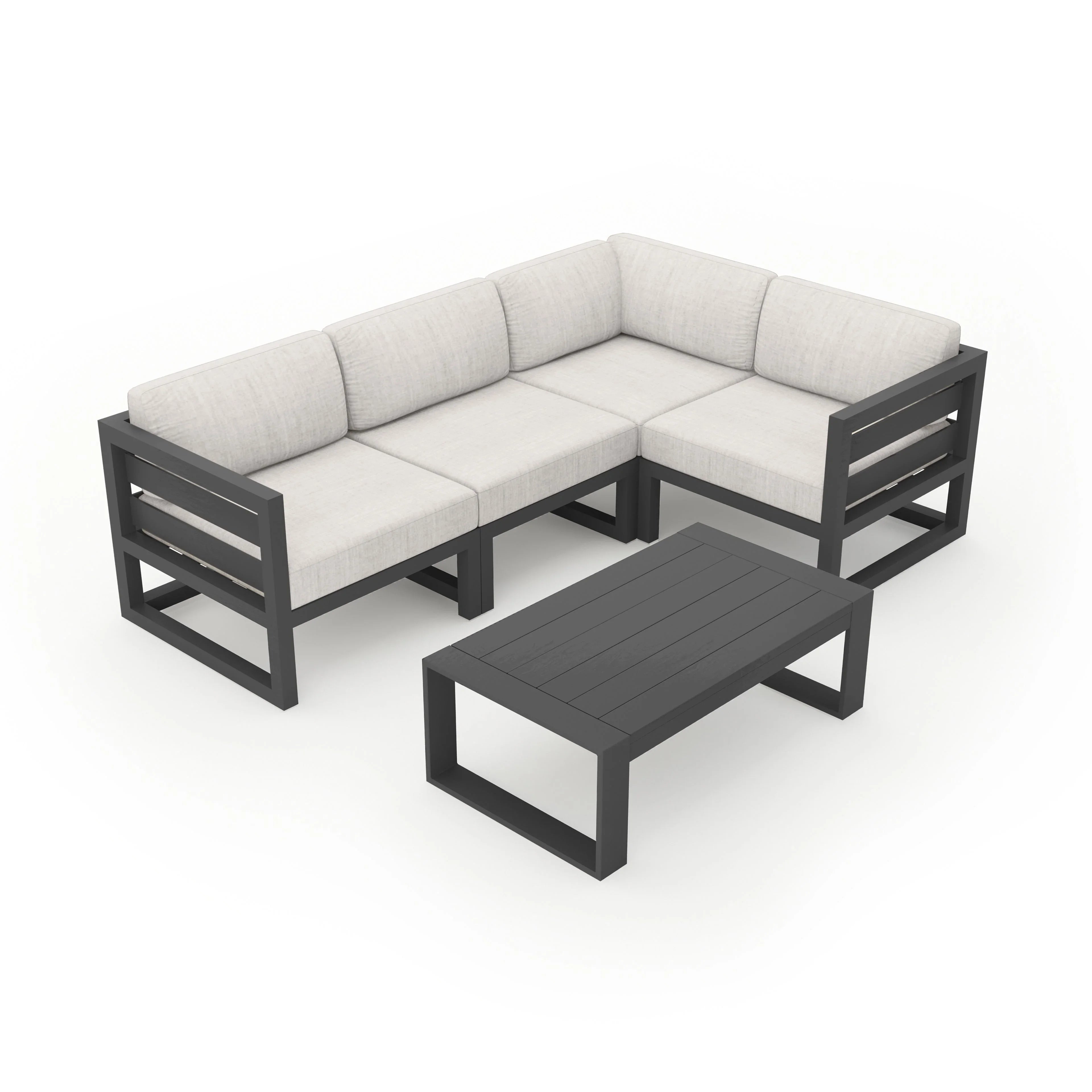 Avion 5 Piece Aluminum Sectional Set#Finish_Slate#Fabric_Cast Silver