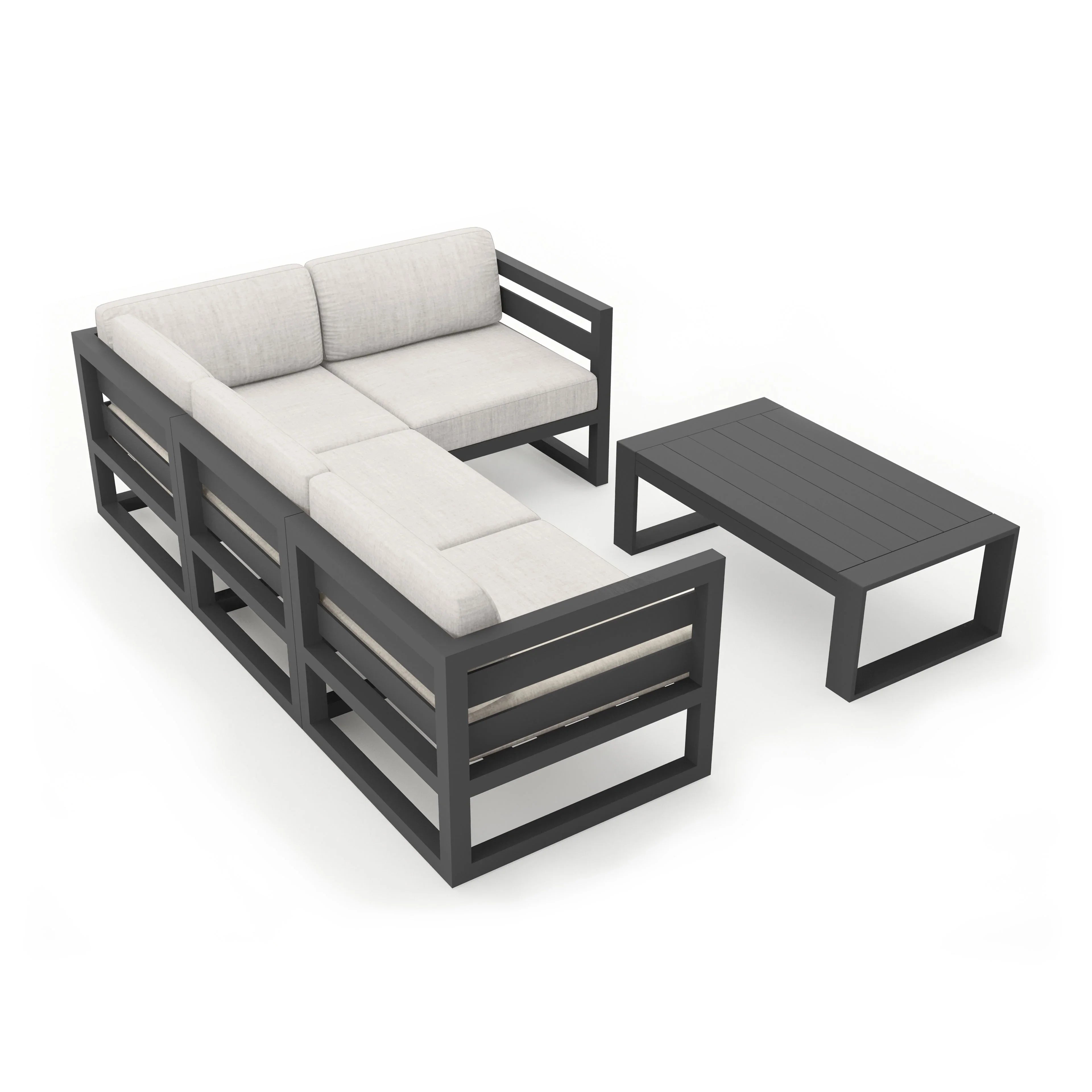 Avion 5 Piece Aluminum Sectional Set#Finish_Slate#Fabric_Cast Silver