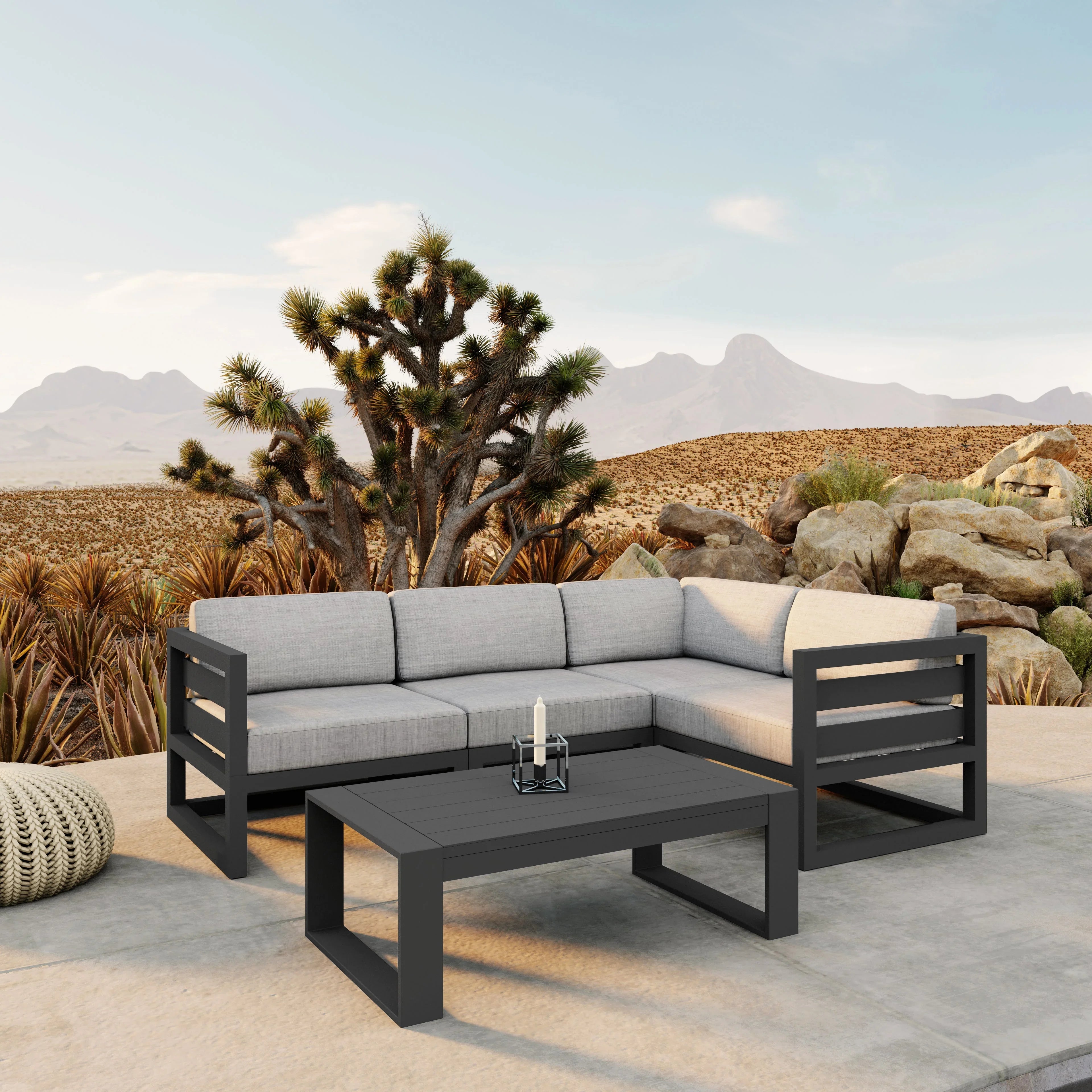 Avion 5 Piece Aluminum Sectional Set#Finish_Slate#Fabric_Cast Silver