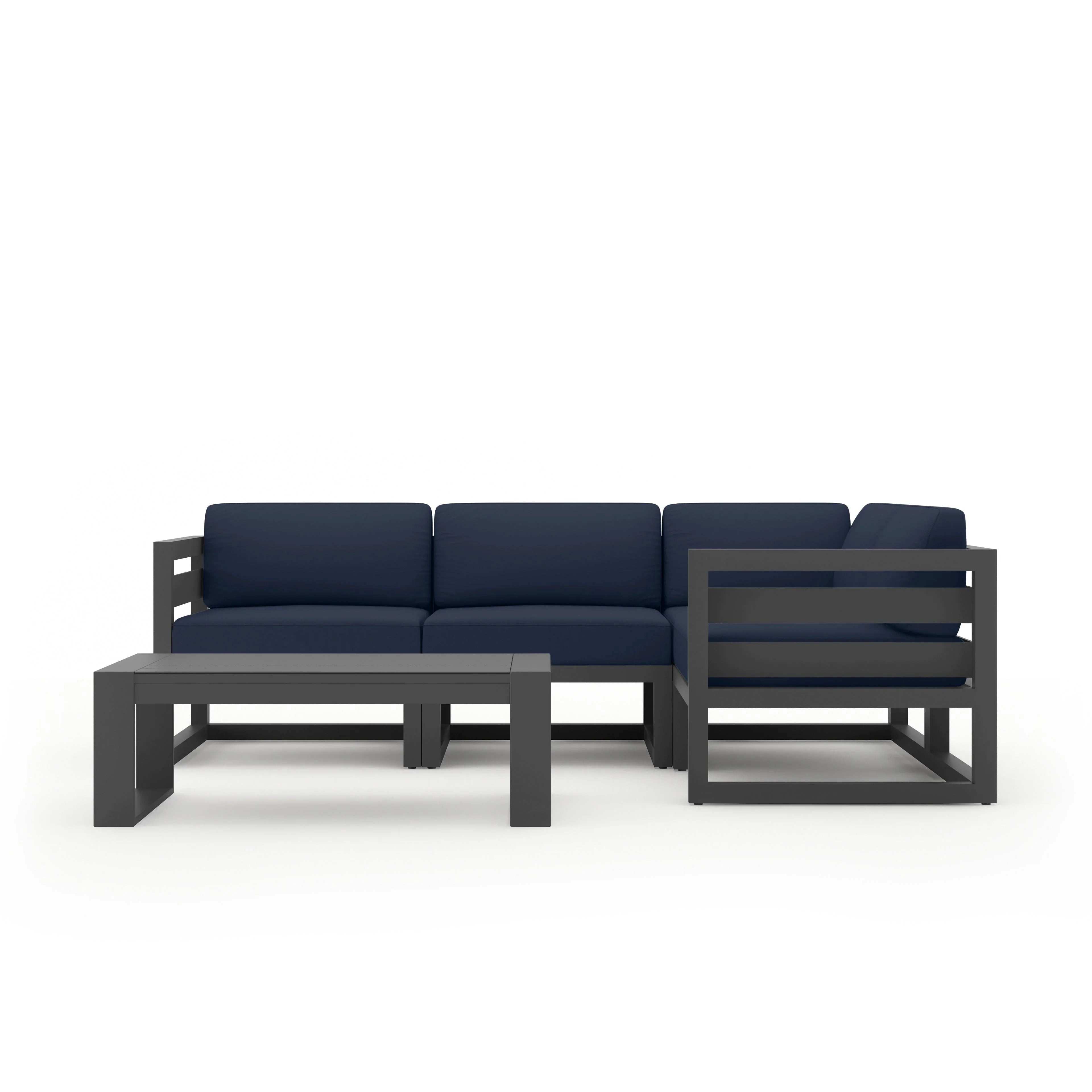 Avion 5 Piece Aluminum Sectional Set#Finish_Slate#Fabric_Spectrum Indigo
