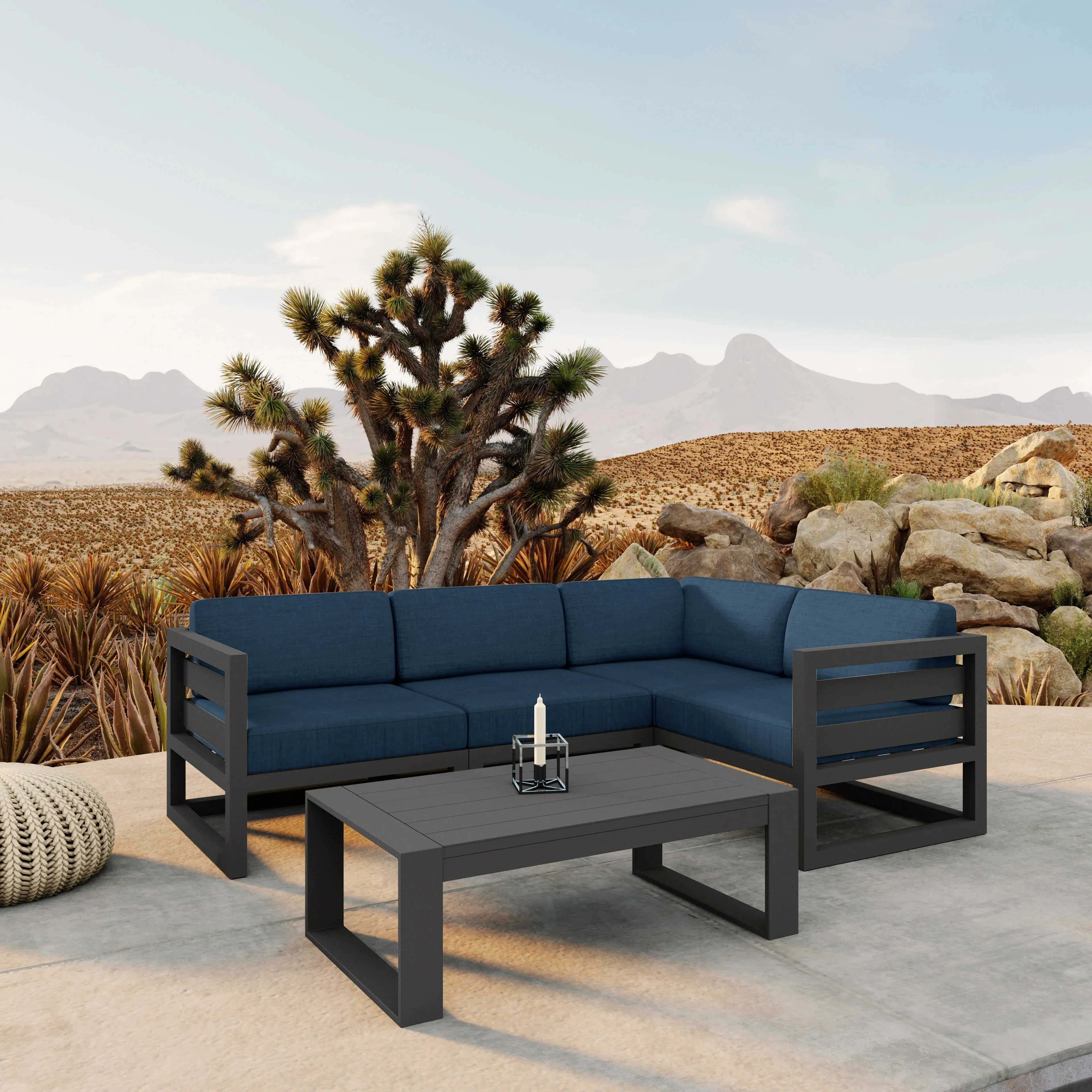 Avion 5 Piece Aluminum Sectional Set#Finish_Slate#Fabric_Spectrum Indigo