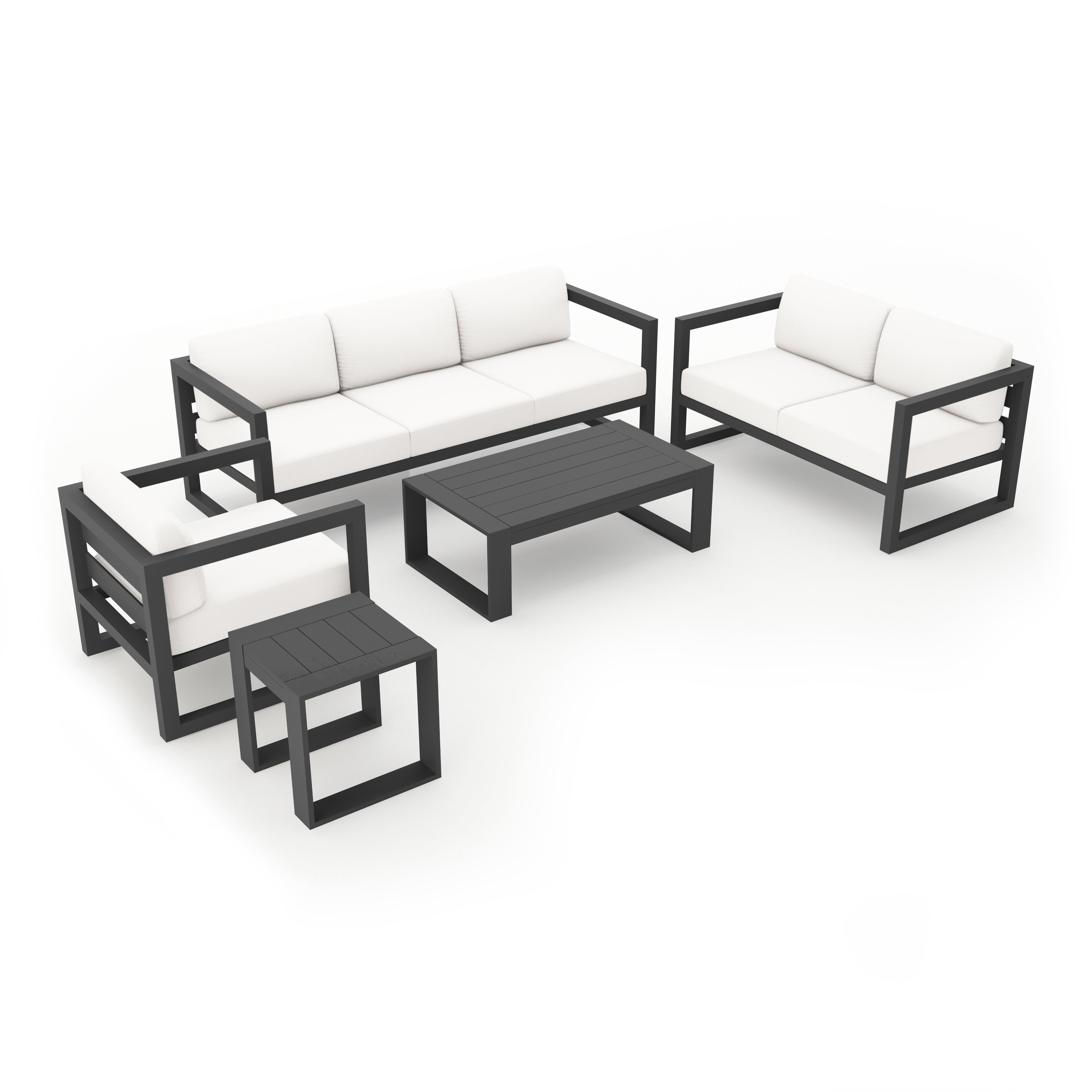 Avion 5 Piece Aluminum Sofa Set#Finish_Slate#Fabric_Canvas Natural