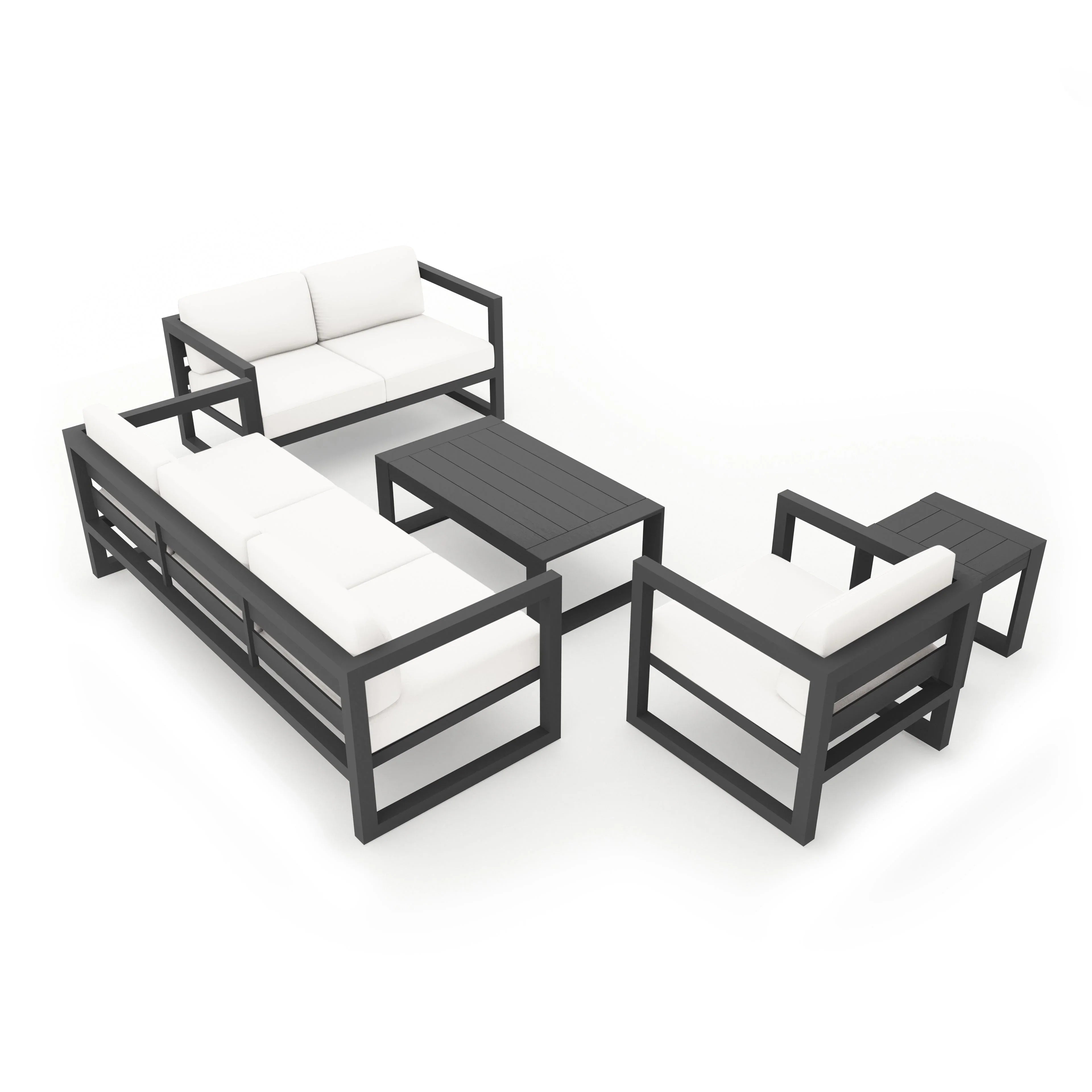 Avion 5 Piece Aluminum Sofa Set#Finish_Slate#Fabric_Canvas Natural