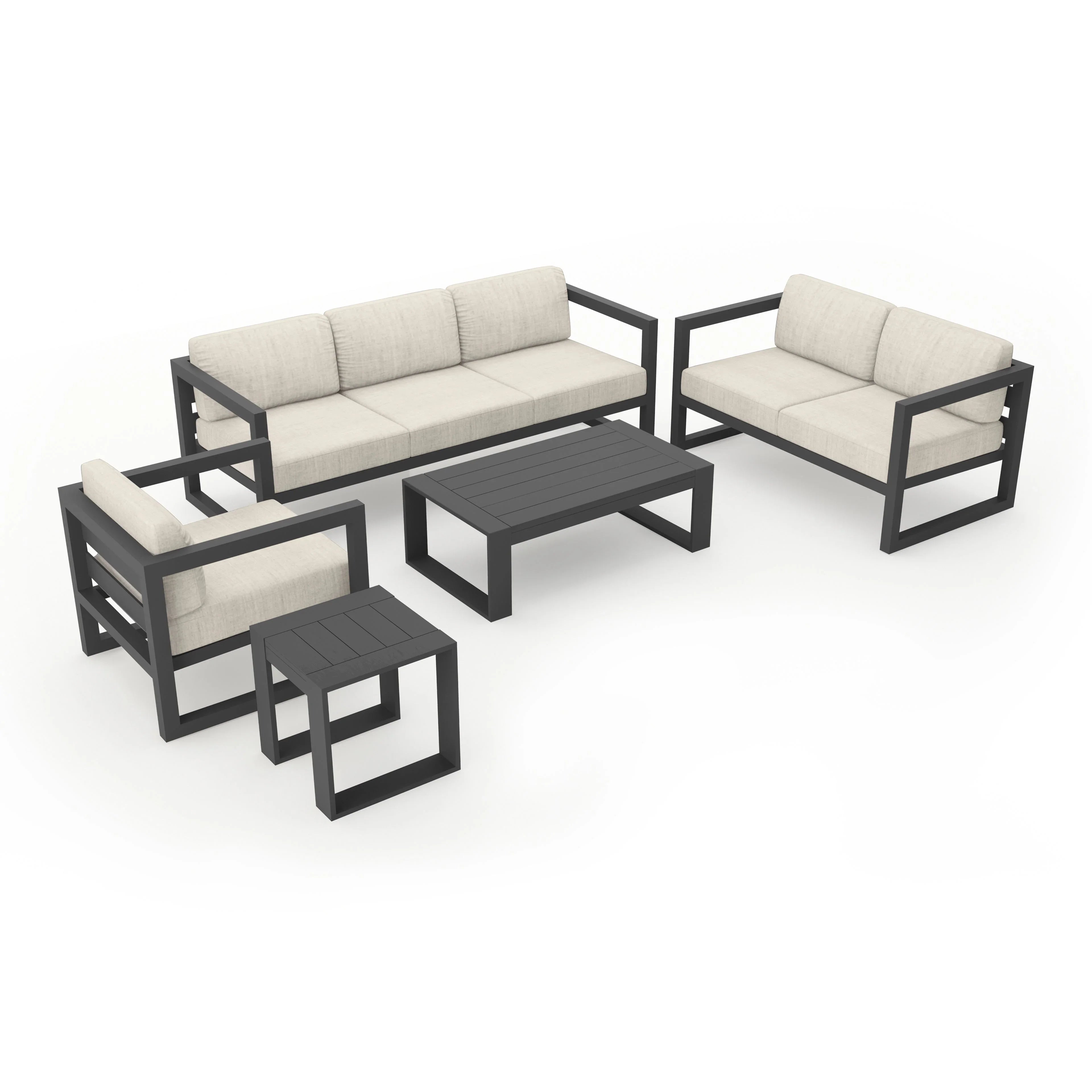 Avion 5 Piece Aluminum Sofa Set#Finish_Slate#Fabric_Cast Silver