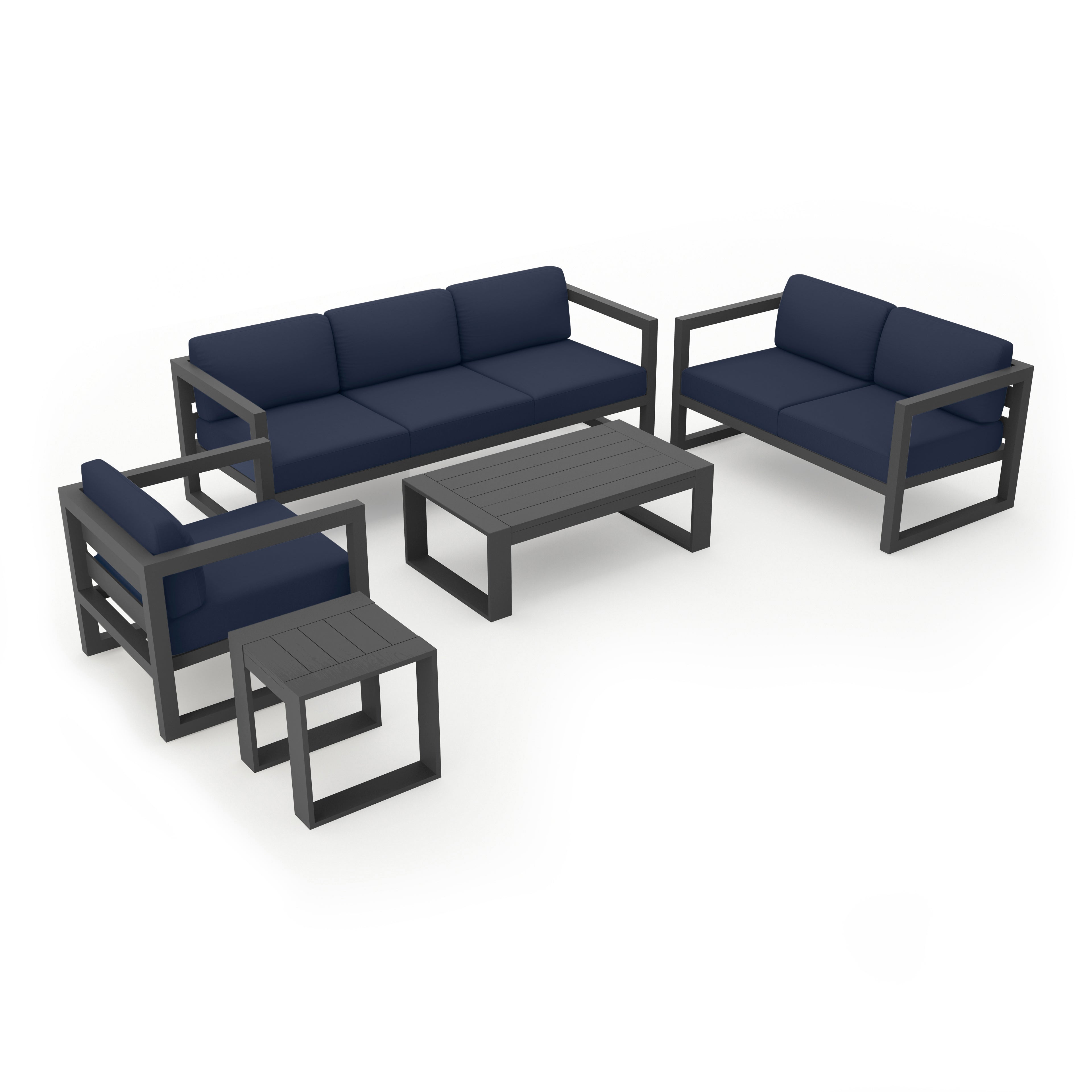 Avion 5 Piece Aluminum Sofa Set#Finish_Slate#Fabric_Spectrum Indigo