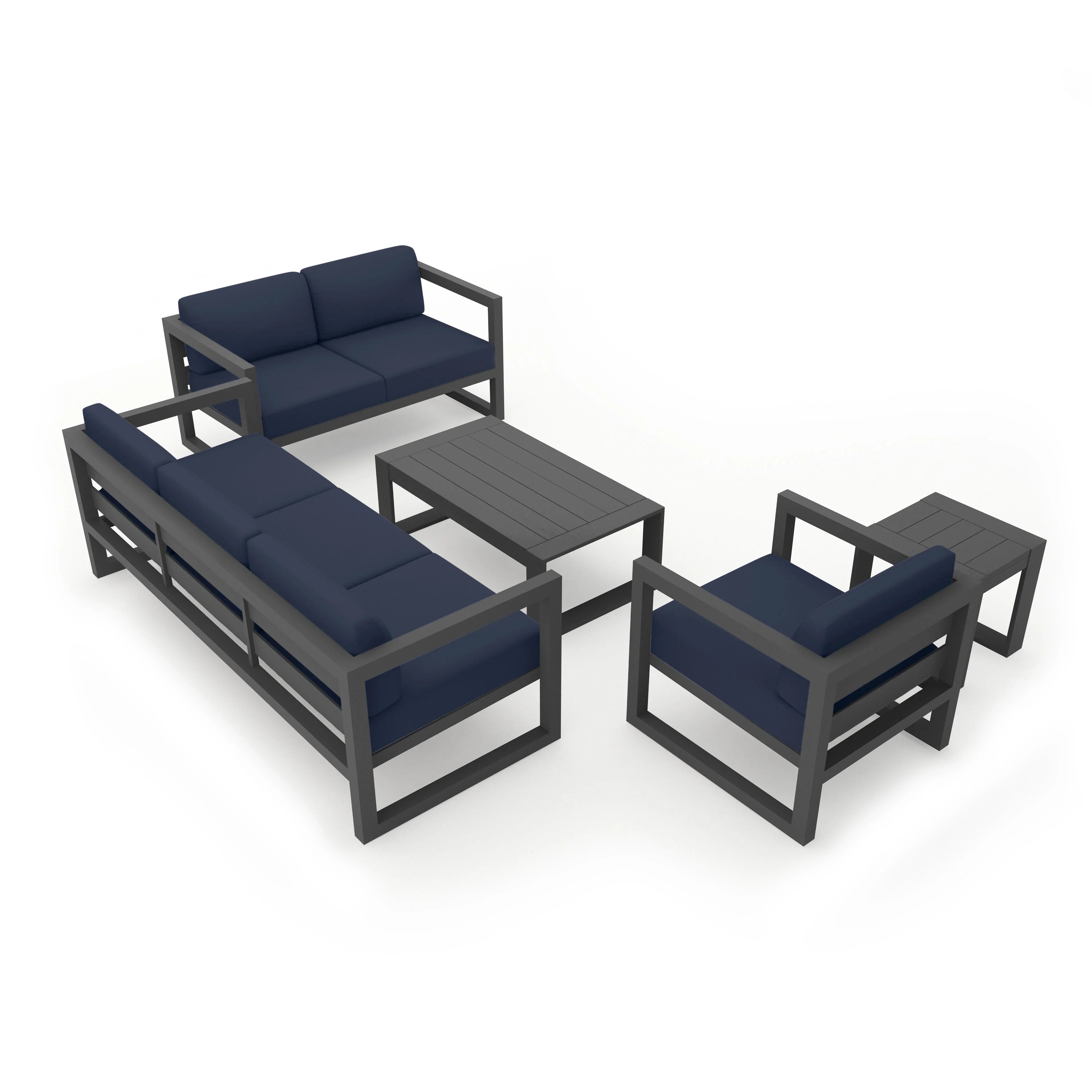 Avion 5 Piece Aluminum Sofa Set#Finish_Slate#Fabric_Spectrum Indigo