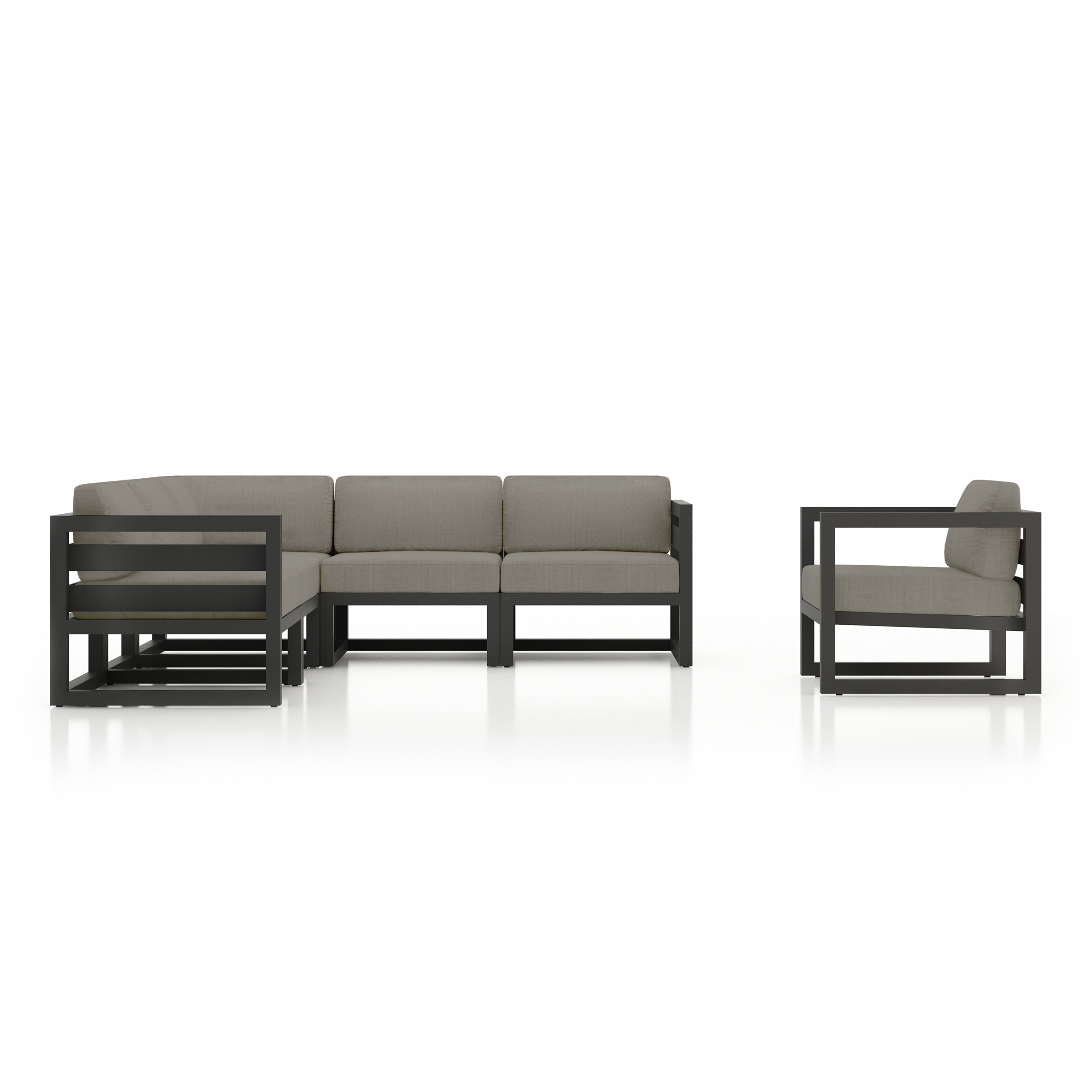 Avion 6 Piece Aluminum Sectional Set#Finish_Slate#Fabric_Canvas Charcoal