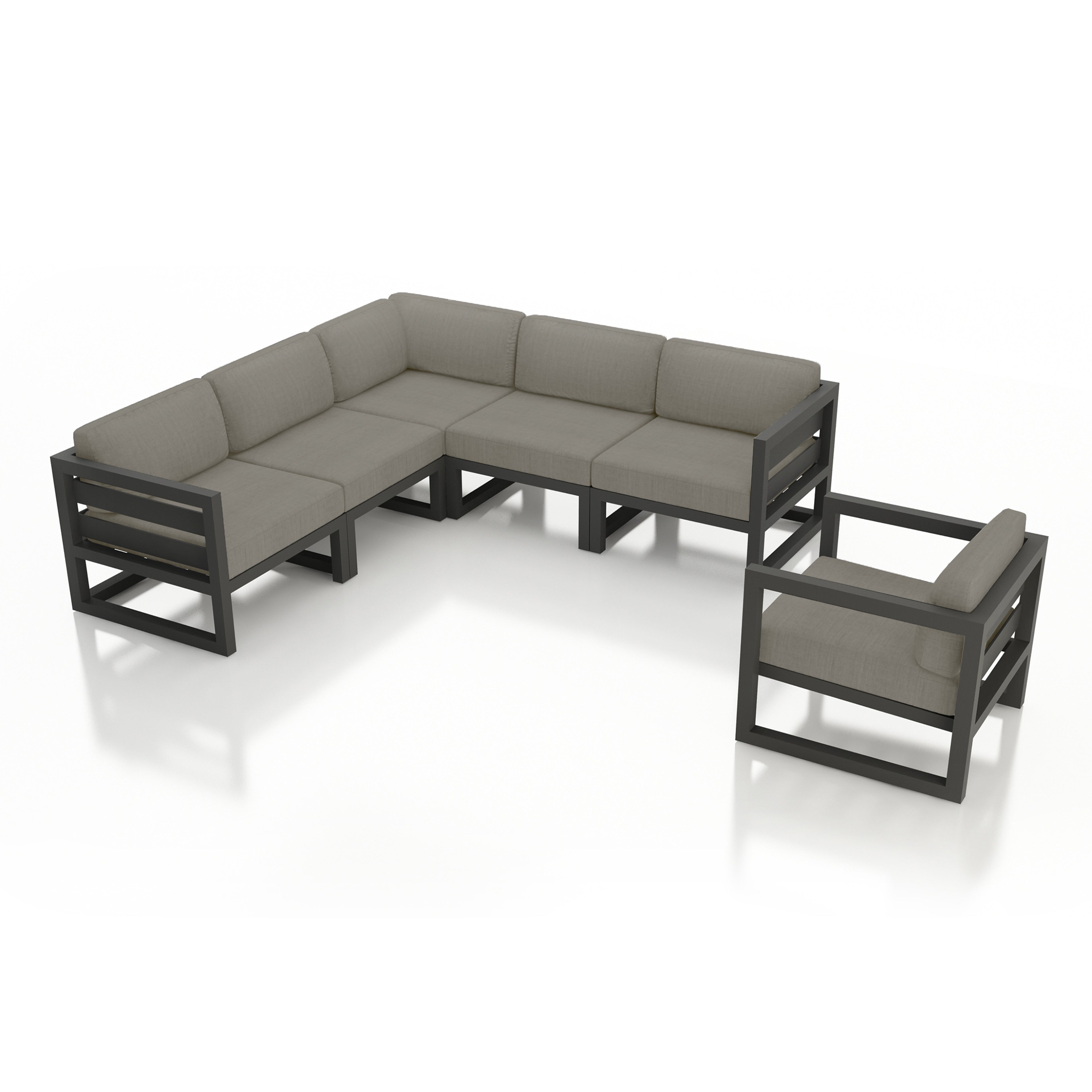 Avion 6 Piece Aluminum Sectional Set#Finish_Slate#Fabric_Canvas Charcoal