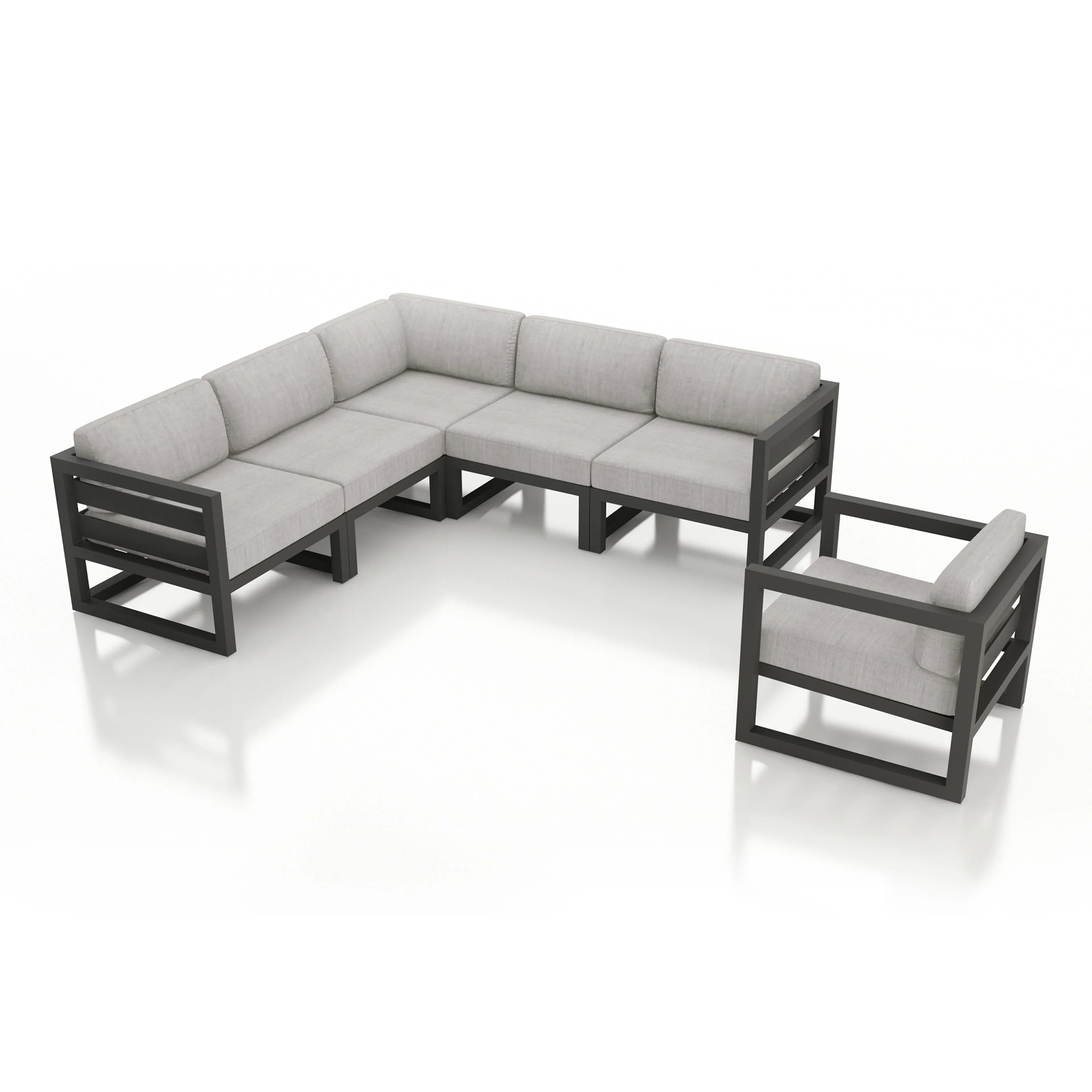 Avion 6 Piece Aluminum Sectional Set#Finish_Slate#Fabric_Cast Silver