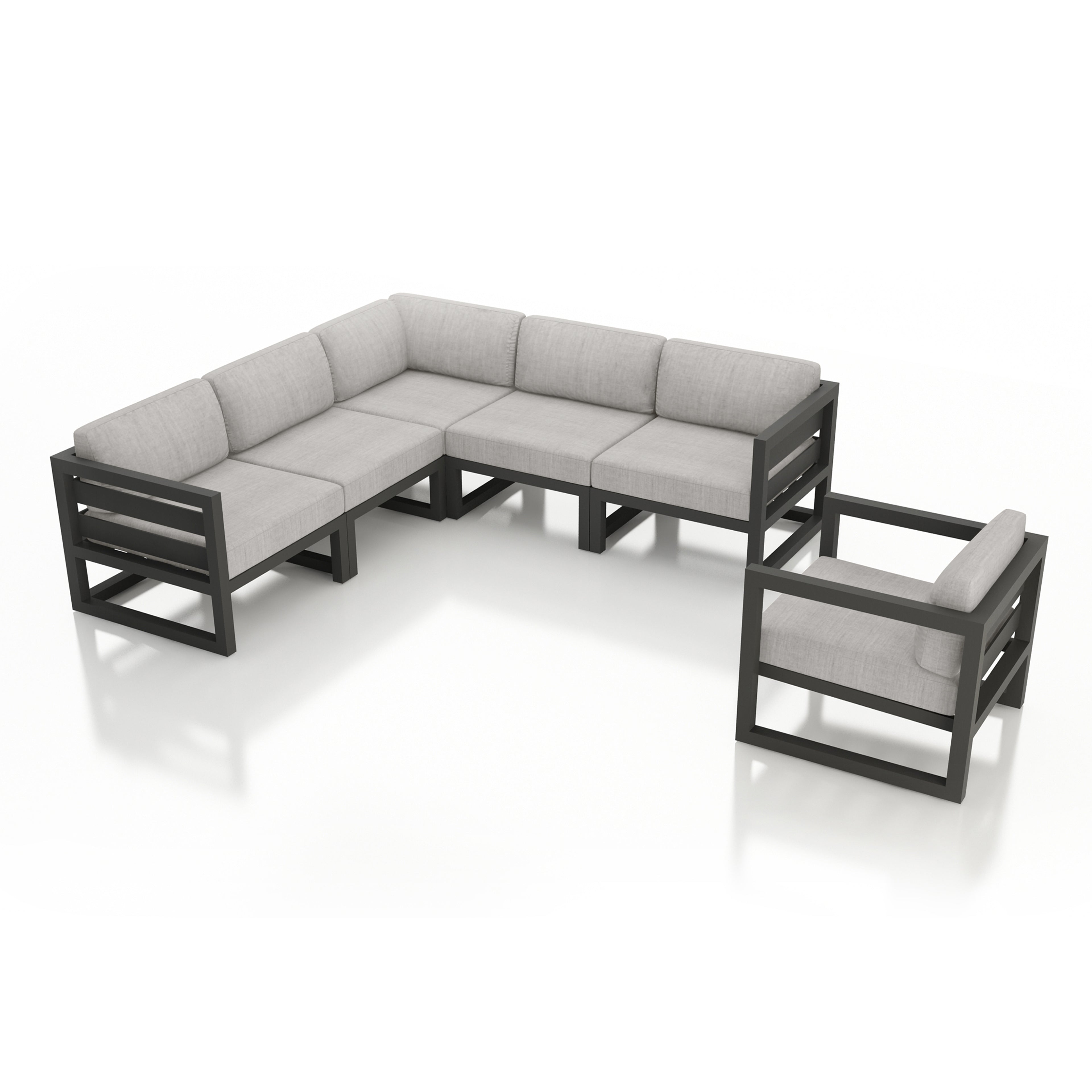 Avion 6 Piece Aluminum Sectional Set#Finish_Slate#Fabric_Cast Silver