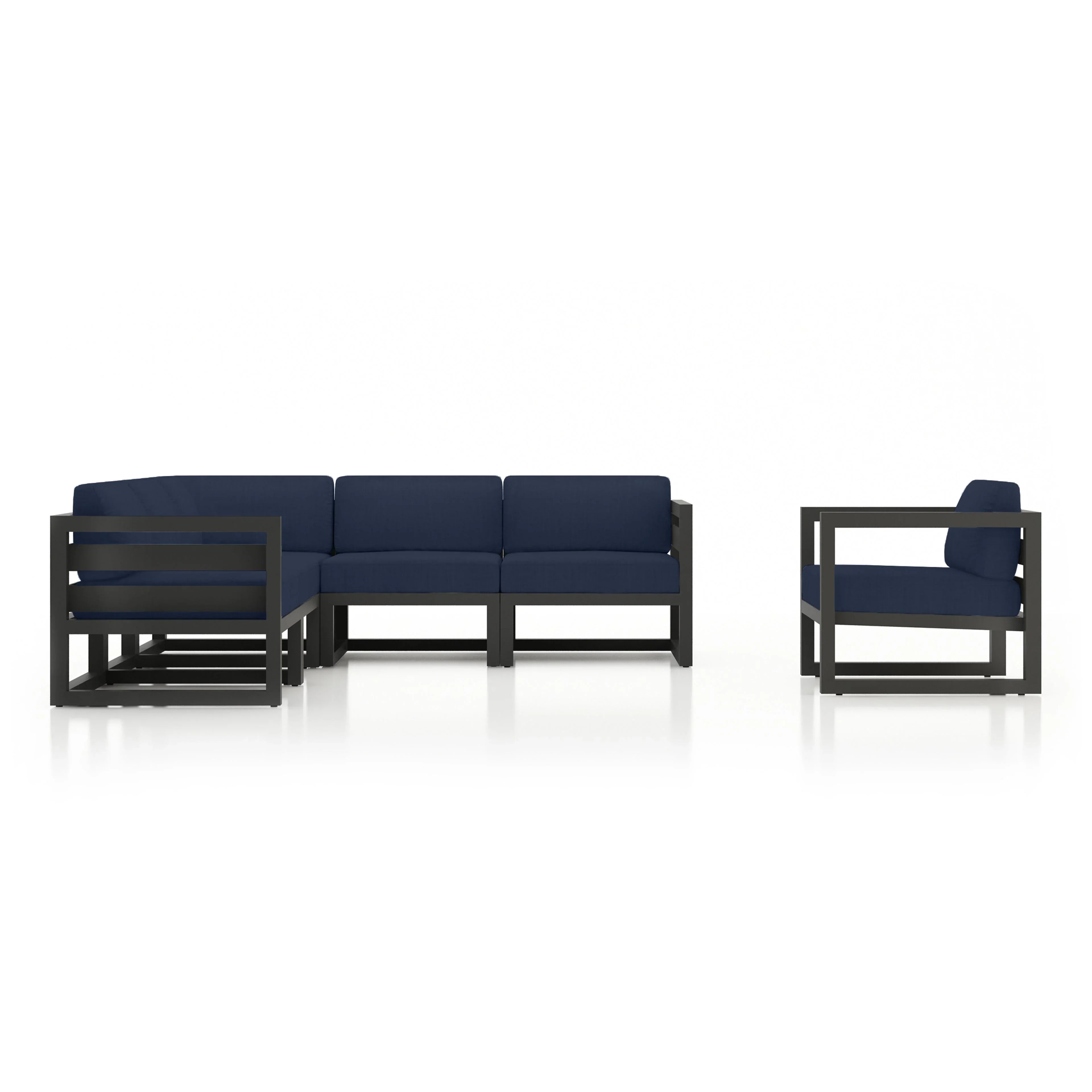 Avion 6 Piece Aluminum Sectional Set#Finish_Slate#Fabric_Spectrum Indigo