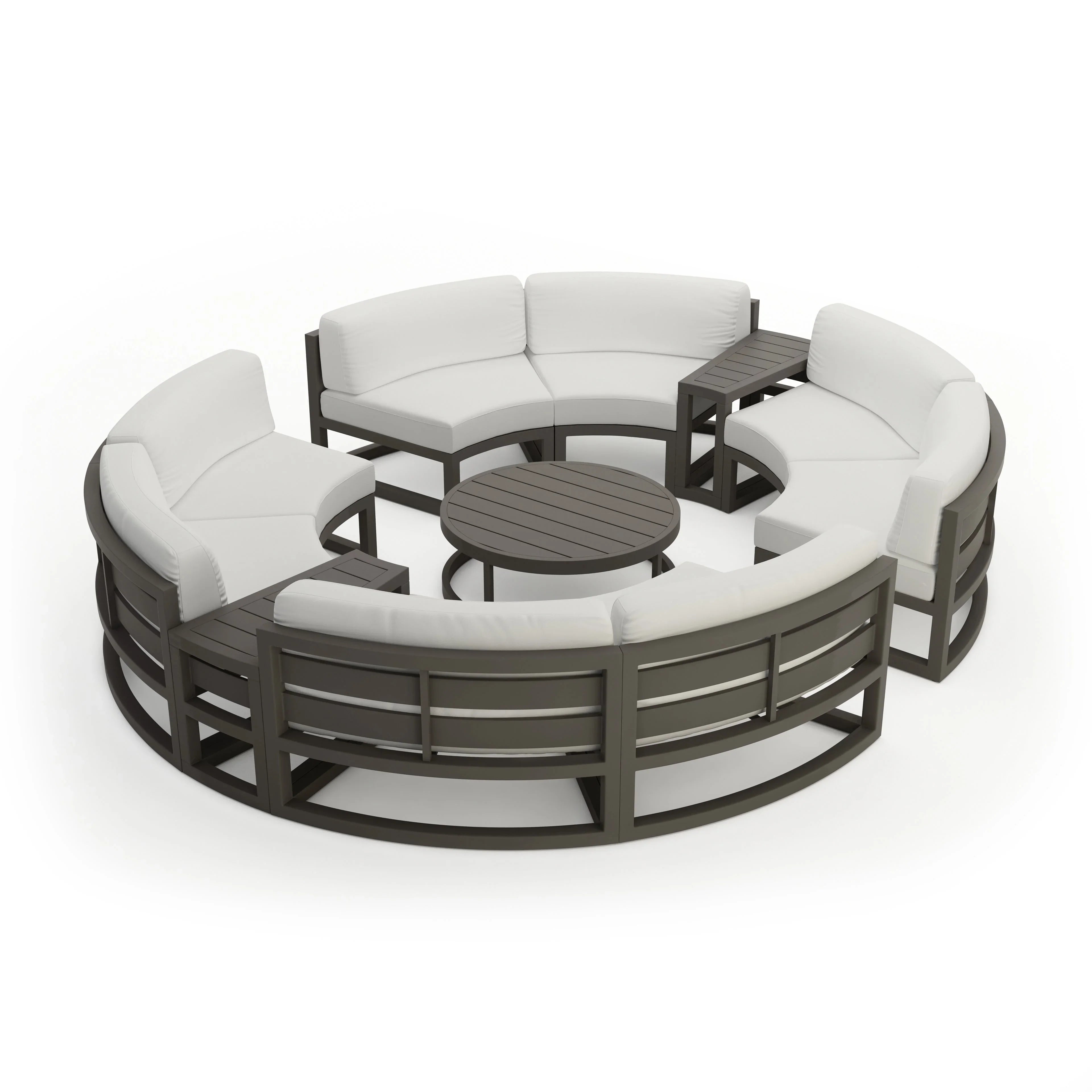 Avion 7 Piece Aluminum Curve Sectional Set#Finish_Slate#Fabric_Canvas Natural