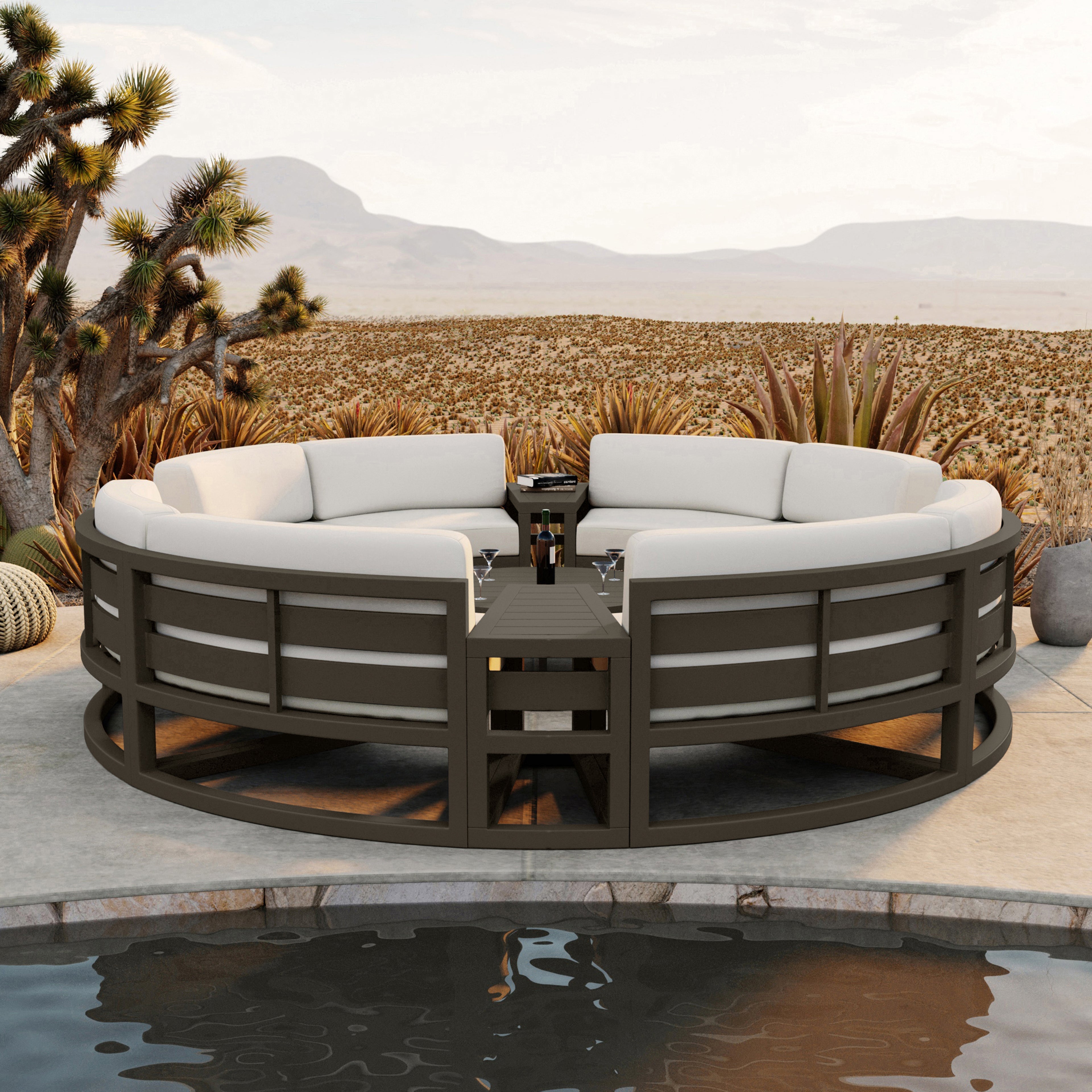 Avion 7 Piece Aluminum Curve Sectional Set#Finish_Slate#Fabric_Canvas Natural