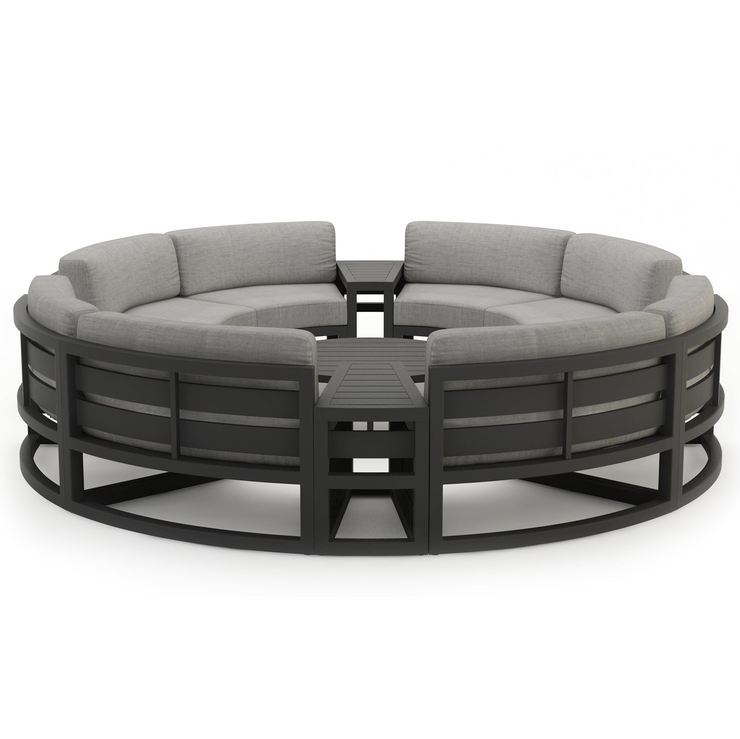 Avion 7 Piece Aluminum Curve Sectional Set#Finish_Slate#Fabric_Cast Silver